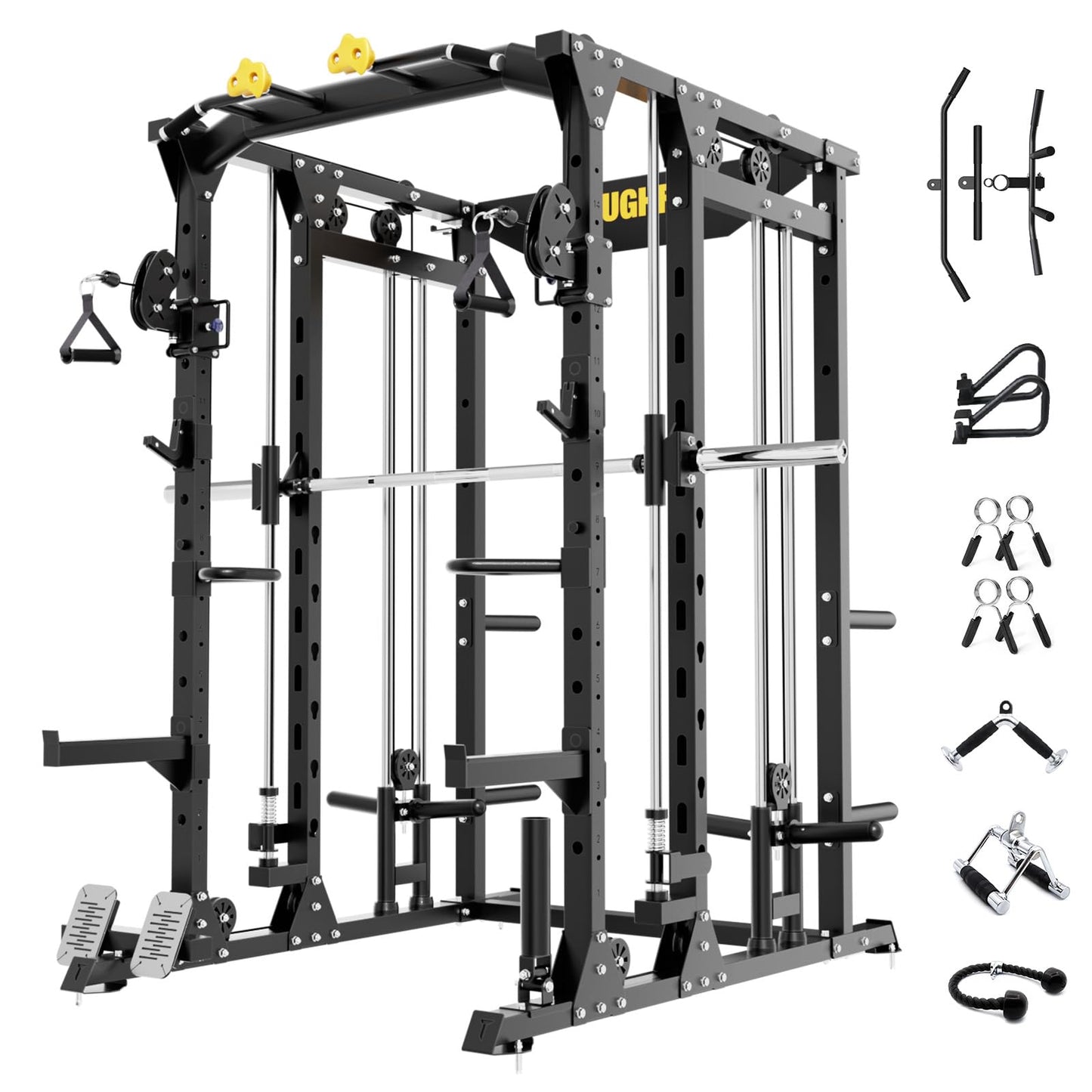 ToughFit F4 Smith Machine, Power cage with Adjustable Cable Crossover System, All-in-One Squat Rack Training Equipment for Home Gym