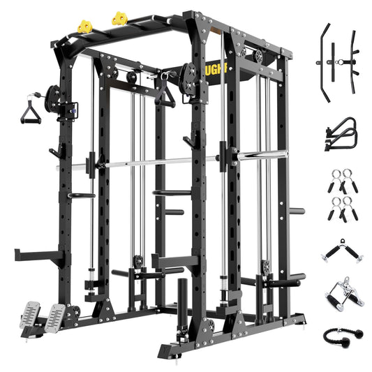 ToughFit F4 Smith Machine, Power cage with Adjustable Cable Crossover System, All-in-One Squat Rack Training Equipment for Home Gym