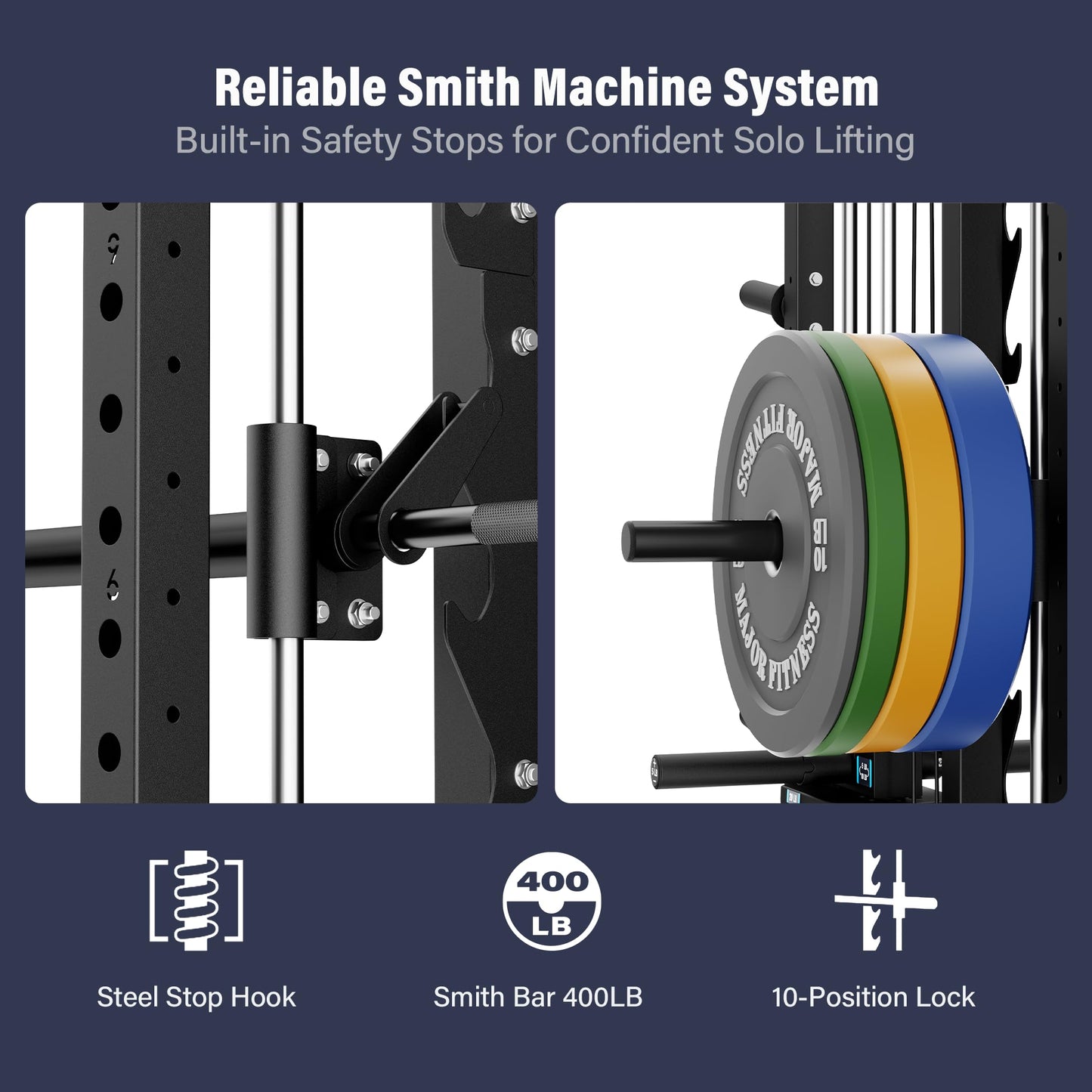 Major Fitness Drone2 Premium Smith△ Machine, All-in-One Home Gym Squat Rack with Aluminum Pulley Set, Weight Bar (BK D2AW Package(with Red Bench+230lb))