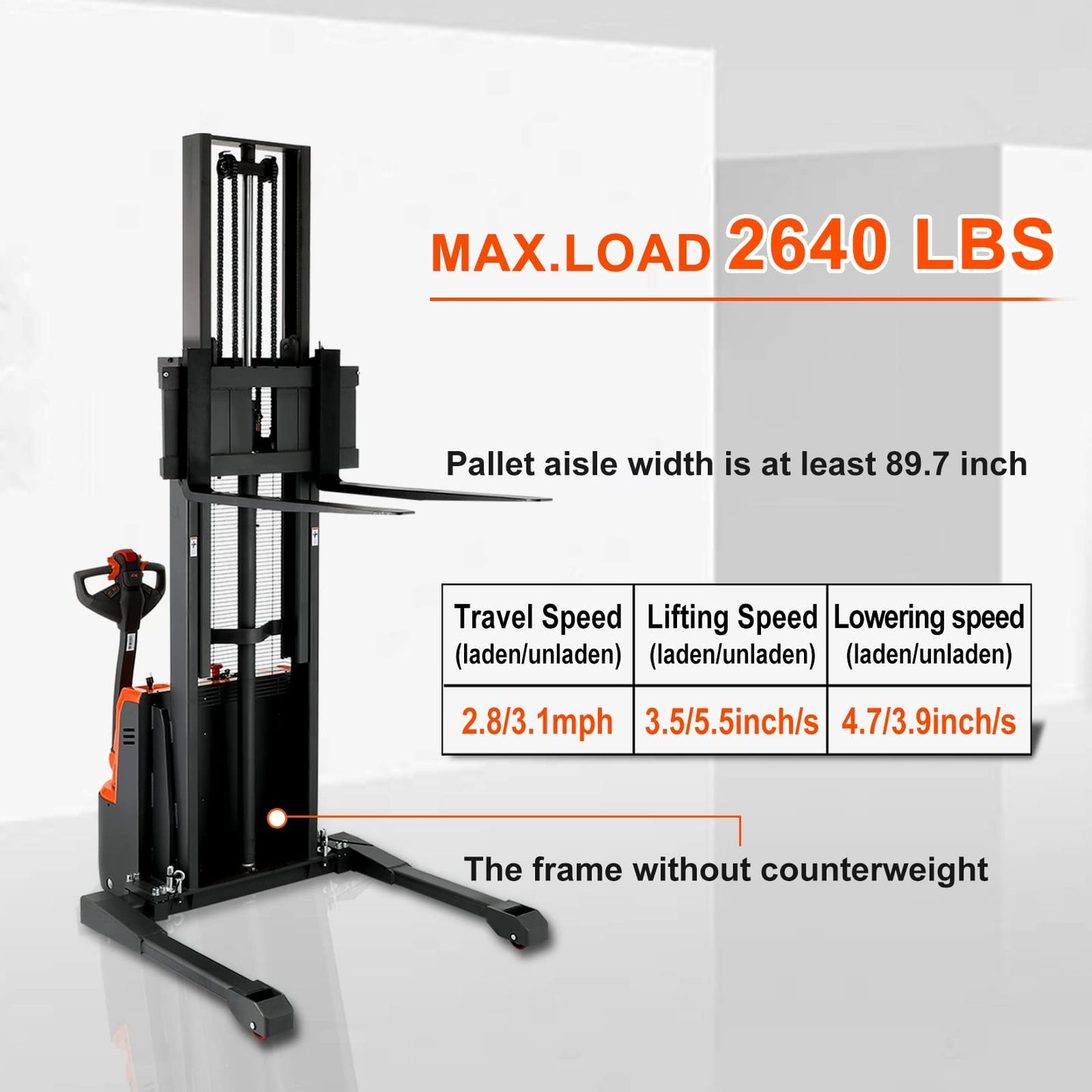 Torry Carrier 130" H Full Electric Powered Forklift Lifting Walkie Stacker Powered Stacker with Straddle Legs & Adjustable Forks 2640lbs Cap Material Lifts for Warehouse & Supermarket