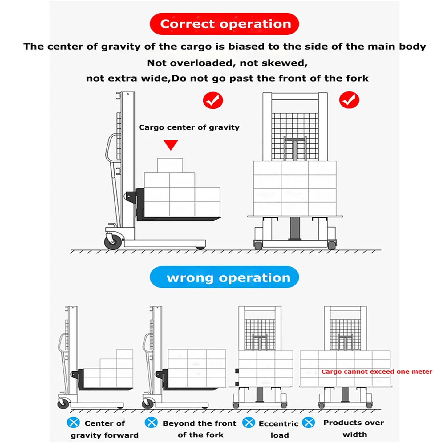 WYDDDARY 4409 lbs/2 Ton Manual Hydraulic Pump Walkie Stacker Forklift Reach Pallet Lift Forklift Truck for Single-Sided Lifting, Hoisting and Carrying