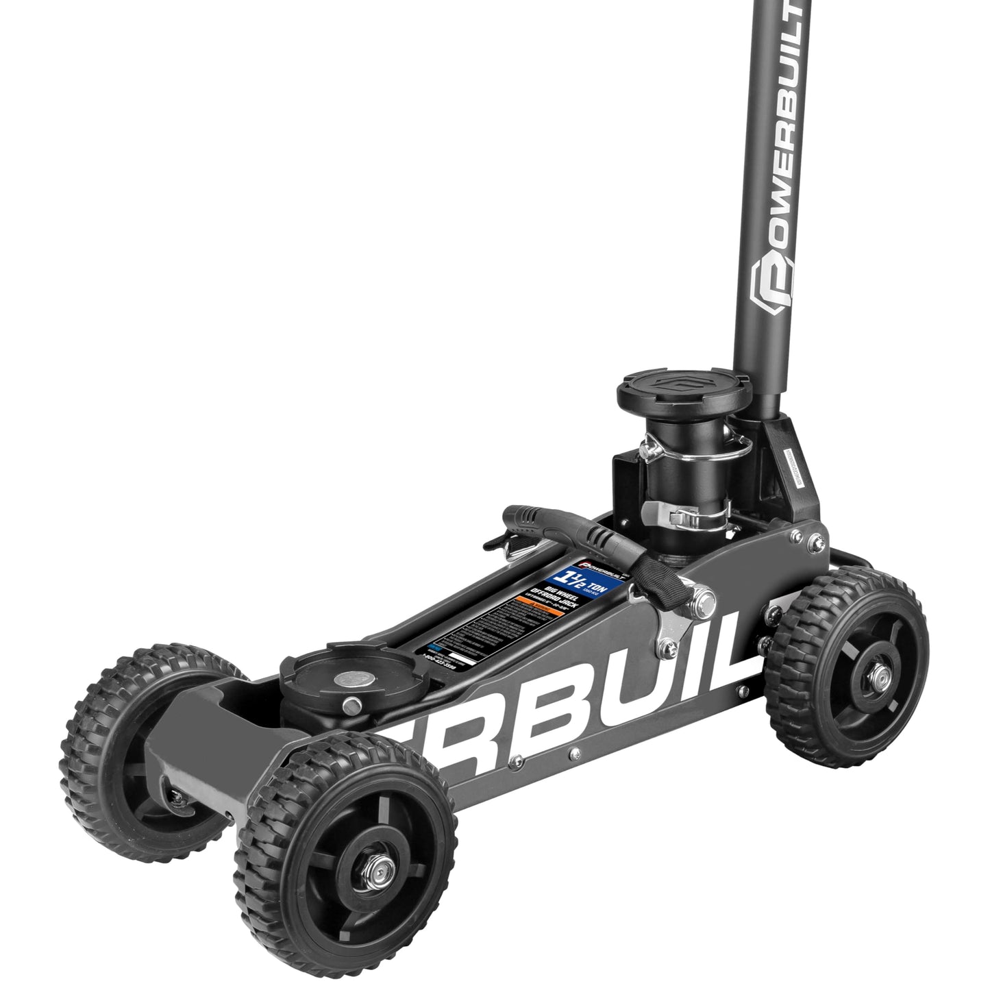 Powerbuilt 1.5 Ton Big Wheel Off Road Jack, Vehicle Lift for Trucks, SUVs, ATVs Offroad Vehicles, Oversized Wheels for Rugged Terrain, 3000 LB Capacity, Grey 620627ECE