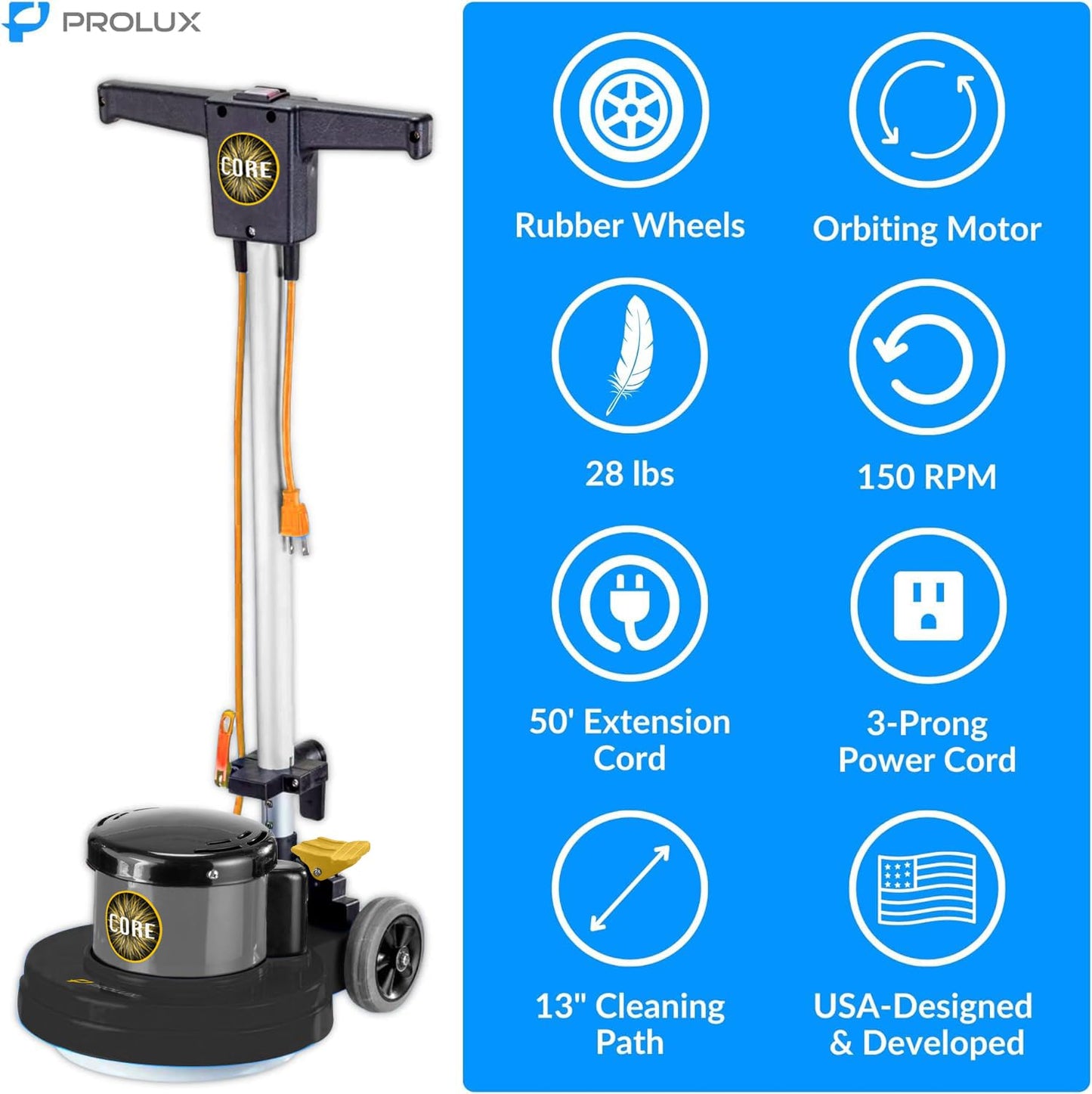 Prolux PLC13L 13" Heavy Duty Commercial Polisher Floor Buffer Machine Scrubber and 5 Pads