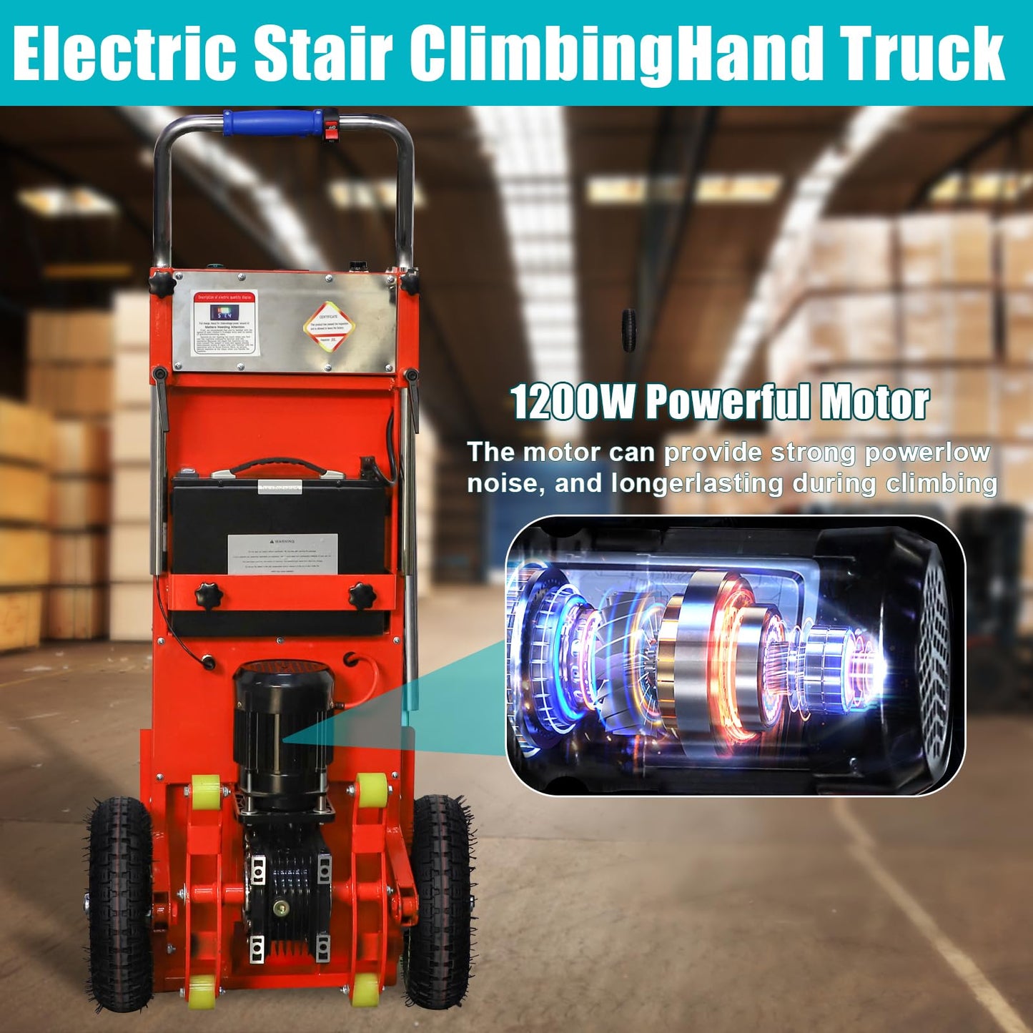 ROOMEDAL 880lbs Electric Stair Climbing Hand Trucks Dolly Cart for Moving Heavy Objects, 1200W Motor Power Heavy Duty Folding Stair Climber Cart