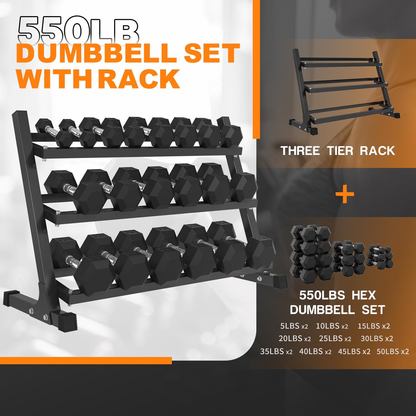 Mikolo Smith Machine with Weight Stack, Power Cage Home Gym System with LAT Pulldown & Cable Crossover, 550LBS Dumbbell Sets with Rack