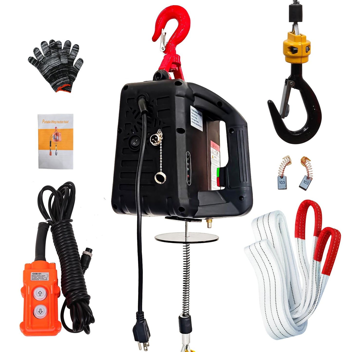 Electric Hoist Winch,1100lbs Electric Hoist 110 Volt 1500W Portable Electric Winch with Remote Control Wired/Manual,Chain Hoist Overload Protection 25ft Lifting Height for Towing&Pure Copper Motor