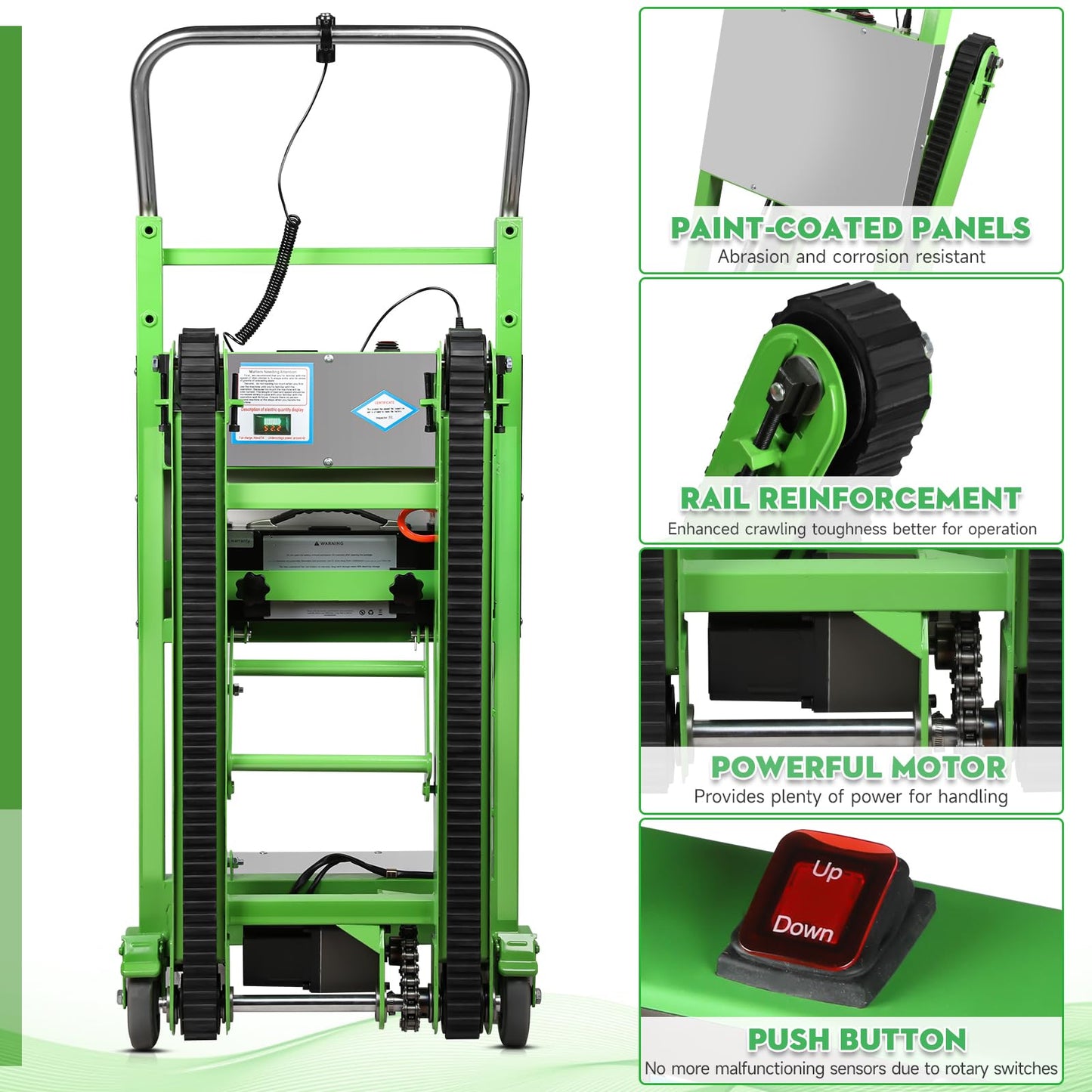 Electric Stair Climbing Hand Trucks Dolly Cart, 880lbs Capacity Heavy Duty Stair Climber with Ropes, Carry Heavy Objects Up and Down Stairs for Furniture Logistics Warehouse (Green+Silvery)