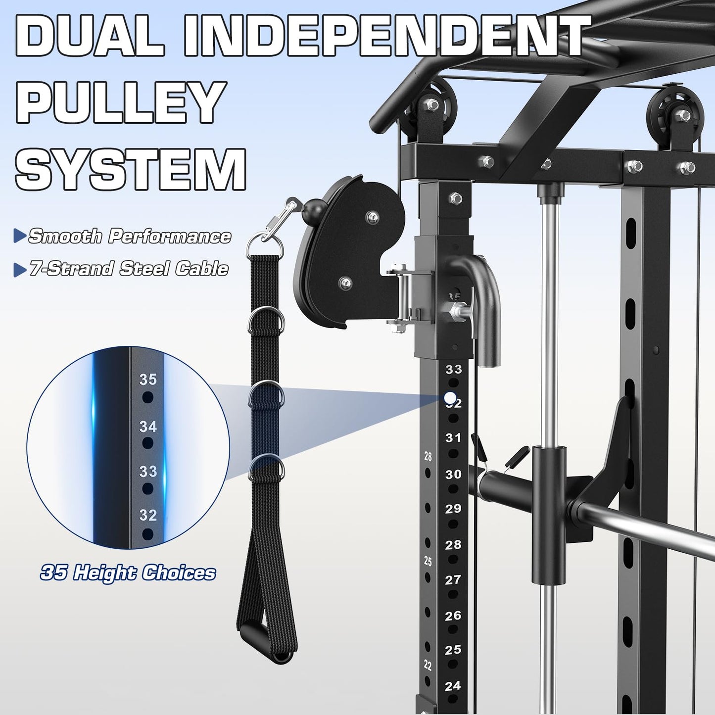 DONOW Smith Machine with 220Lbs Weight Stacks, Multi Function Home Gym System Power Rack Cable Crossover System LAT Pull Down Training Full Body Workouts