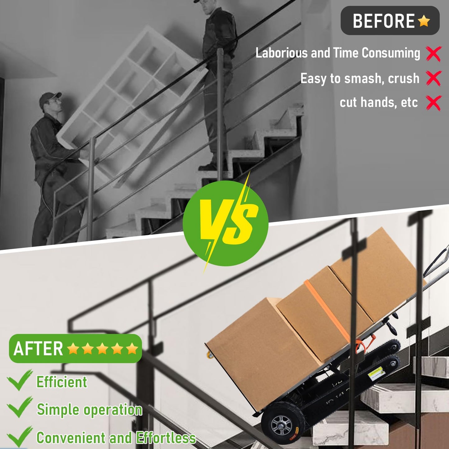ZLPOWER Electric Stair Climbing Hand Trucks Dolly 661LBS Max Load 500W Power Heavy Duty Folding Stair Climber Moving Cart with Rubber Tracks for Family Moving Warehouse Logistics Distribution
