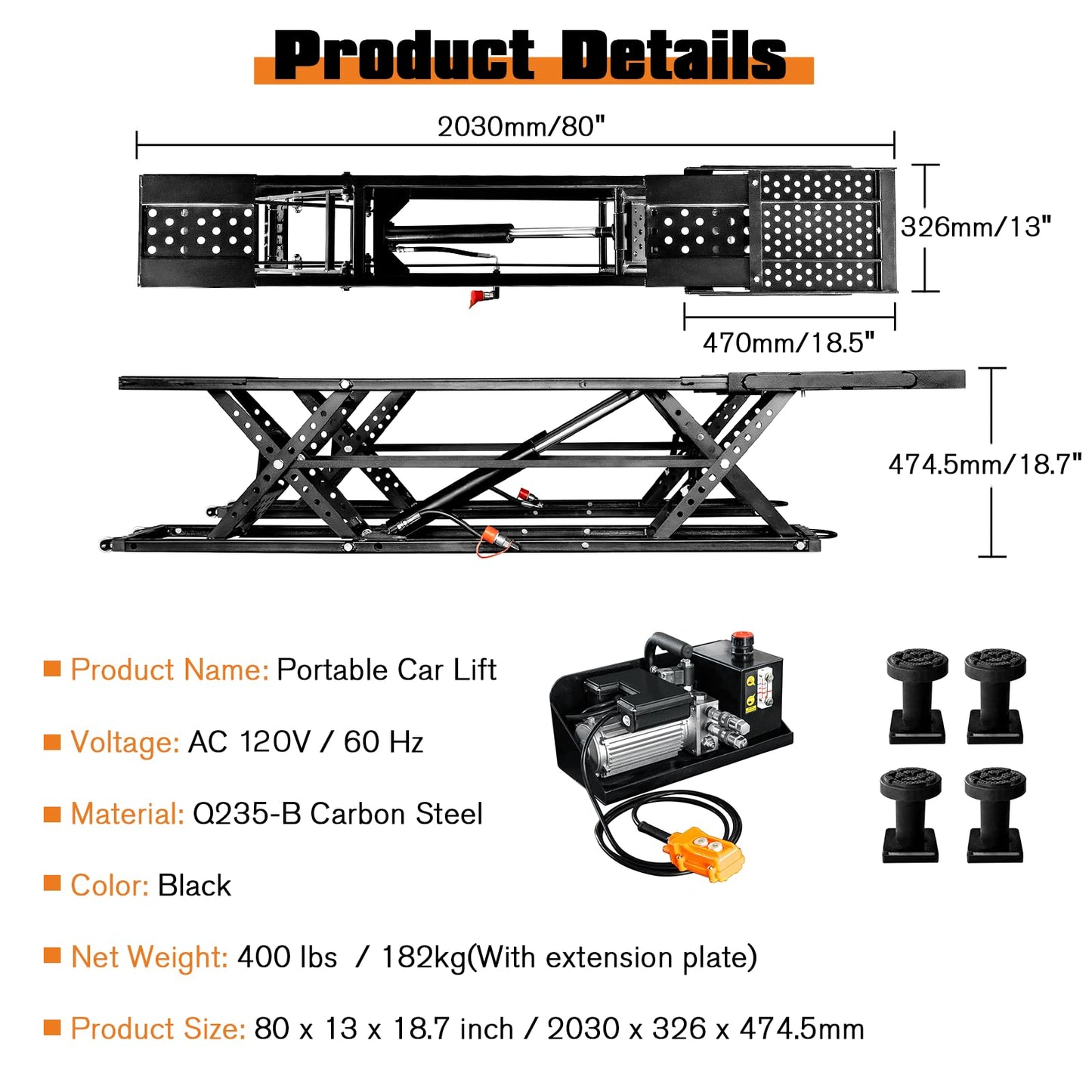 Albott 7000 LBS Portable Car Lift, Heavy Duty Quick Jack with 28" Max Height, Locking Levers & Wheels, 25–30s Fast Cycle, Adjustable Scissor Lift for Cars, SUVs, Light Trucks, Garage or Shop Use