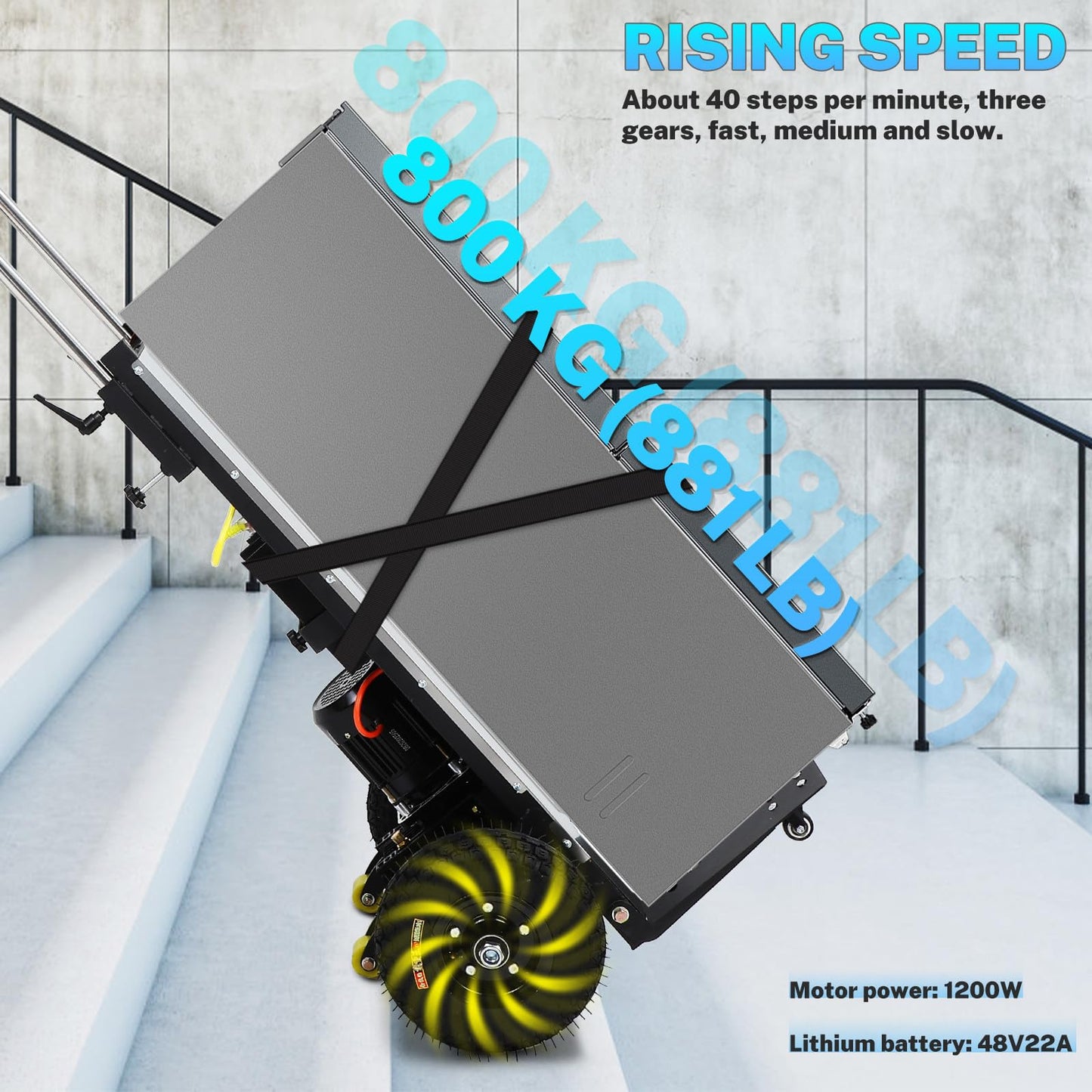 Hemobllo Electric Stair Climbing Cart: Heavy Duty Cart 881lbs Capacity 1200w Motorized Folding Stair Climber Hand Truck with Adjustable Height for Moving Fridge Furniture Appliances