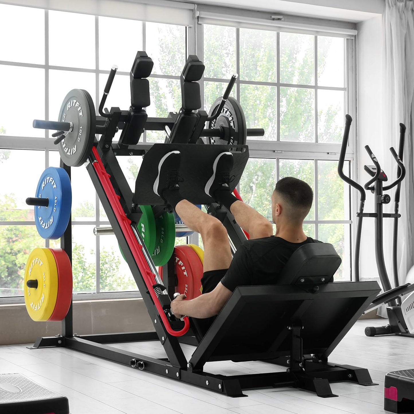 RitFit Gazelle Pro 3 in 1 Leg Press and Hack Squat Machine - High-Tensile Steel Leg Press Machine, 2000lbs Capacity, Adjustable Angles with Weight Storage (RED)