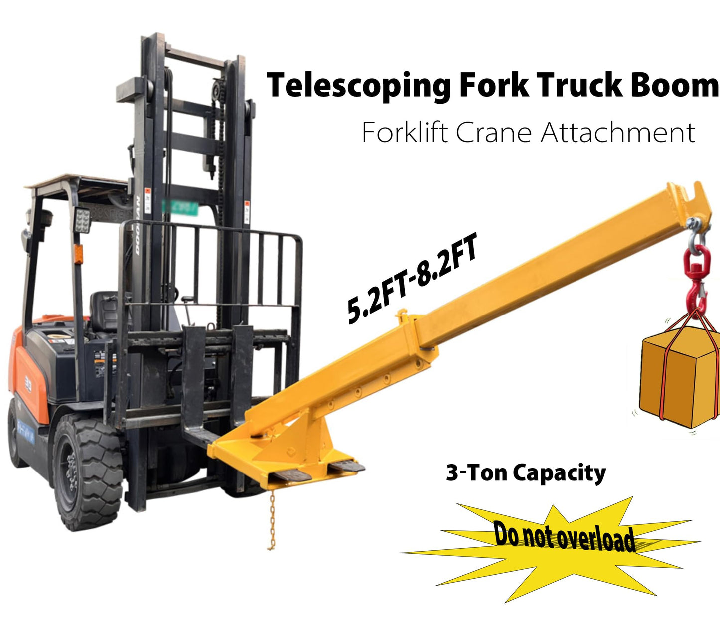 IntXanth Telescopic Forklift Jib Boom, Lifting Boom for Forklift, Adjustable Forklift Mounted Jib Boom, Extend Up to 8.2', Lift Capacity to 3T (6600lbs), Forklift Crane Attachment