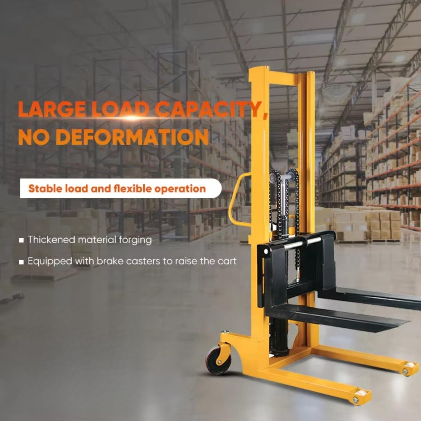 Manual Pallet Stacker, 1-2 Ton Capacity, Hydraulic Hand-Lift Fork Truck with 1.6m Height, for Warehouse Material Handling