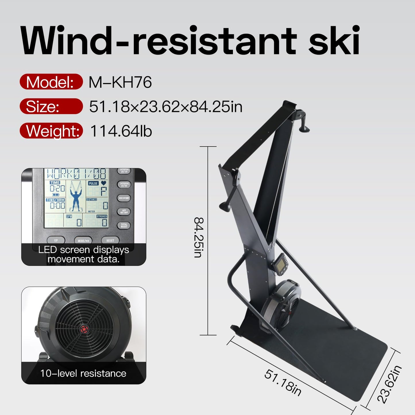MOVLTUQ Vertical Ski Ergometer, Air Resistance Ski Training Machine with LCD Monitor, Full-Body Workout Ski Simulator for Home & Gym