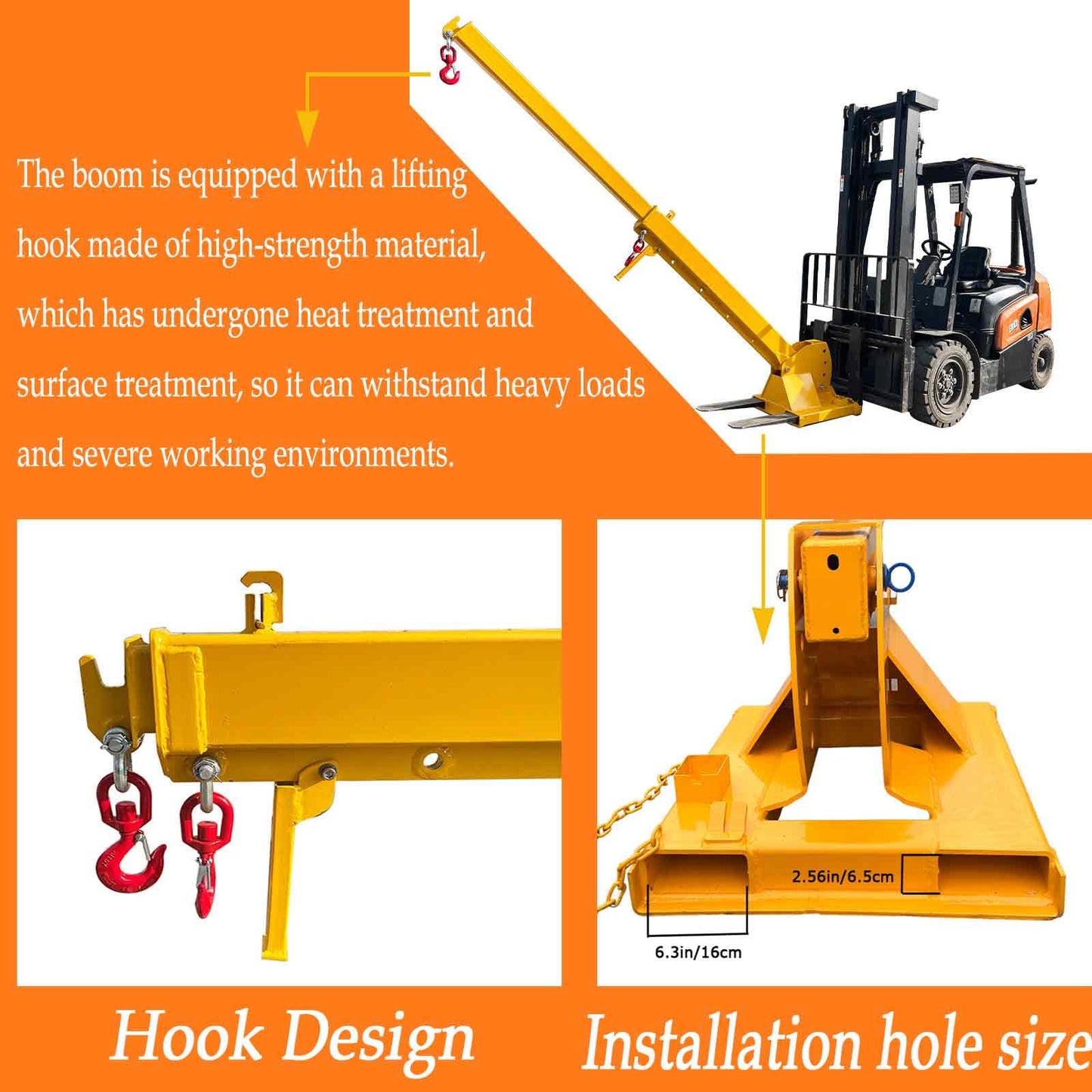 BEILOCKERY 3T/6600LBS Forklift Telescopic Arm with Adjustable Tilt Angle 0-75°, 7-12FT Mobile Crane Lifting Hoist Truss Jib Boom with Hook, Multi-Functional Accessories for Forklifts Cranes
