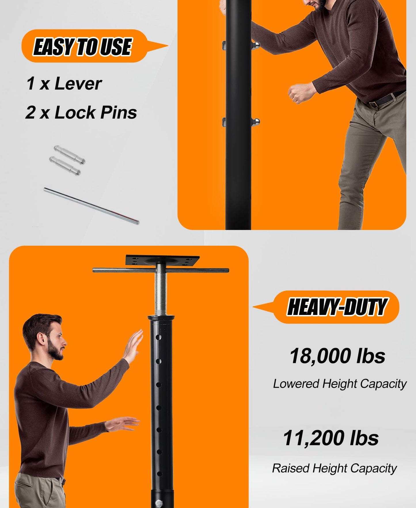 House Floor Jack for Foundation, 48"- 93" Height Range Lifting Shore and Jack Post, Telescoping Jack Basement House Jack Post Pole for Leveling, 18000 lbs Max Load Capacity