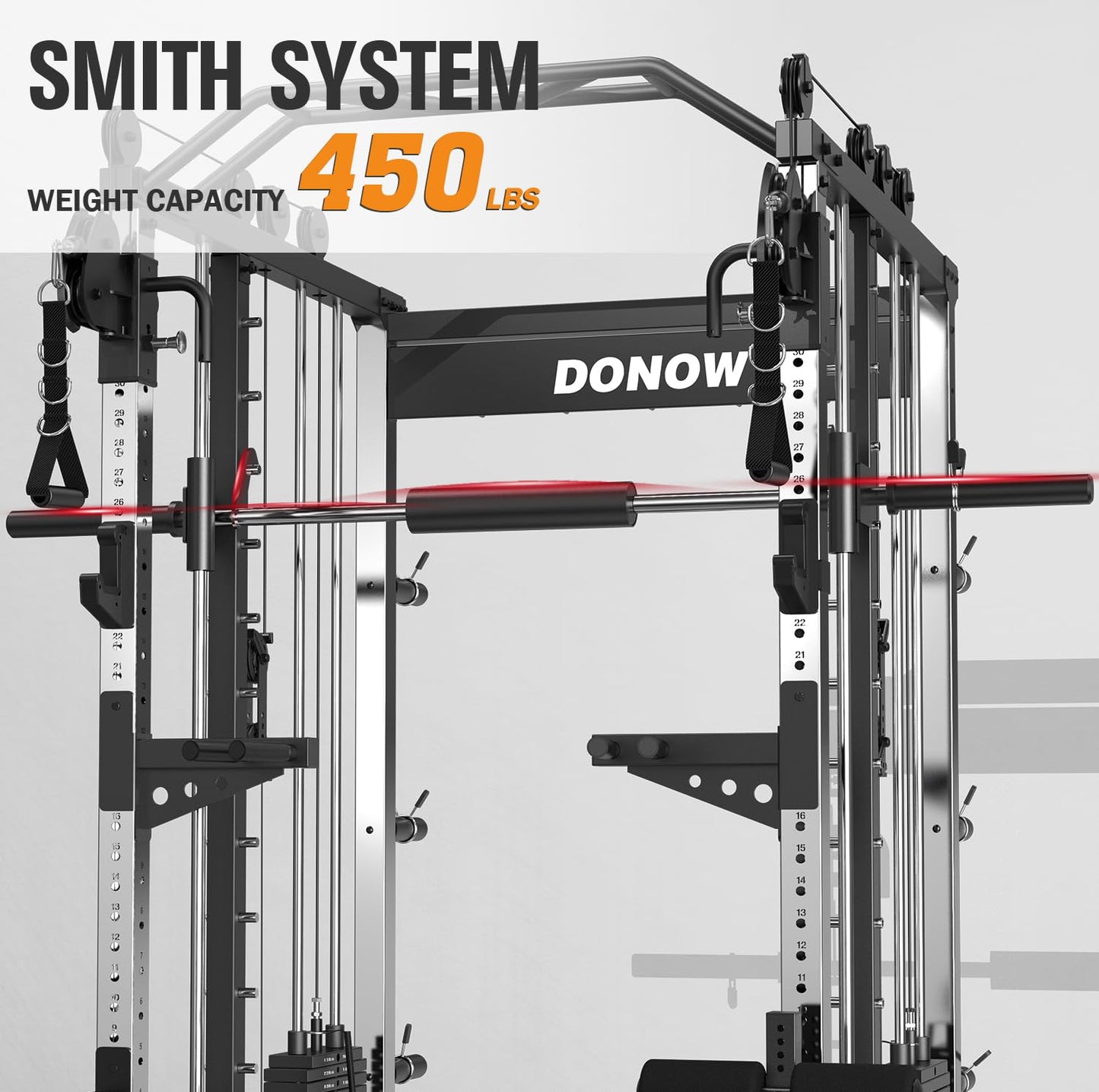 DONOW Smith Machine with Weight Stacks, Heavy Duty Home Gym System Power Cage Cable Crossover Machine Multi-Functional Trainer Ratio 1:1 (AS1 Steel Stacks with Leg Press)
