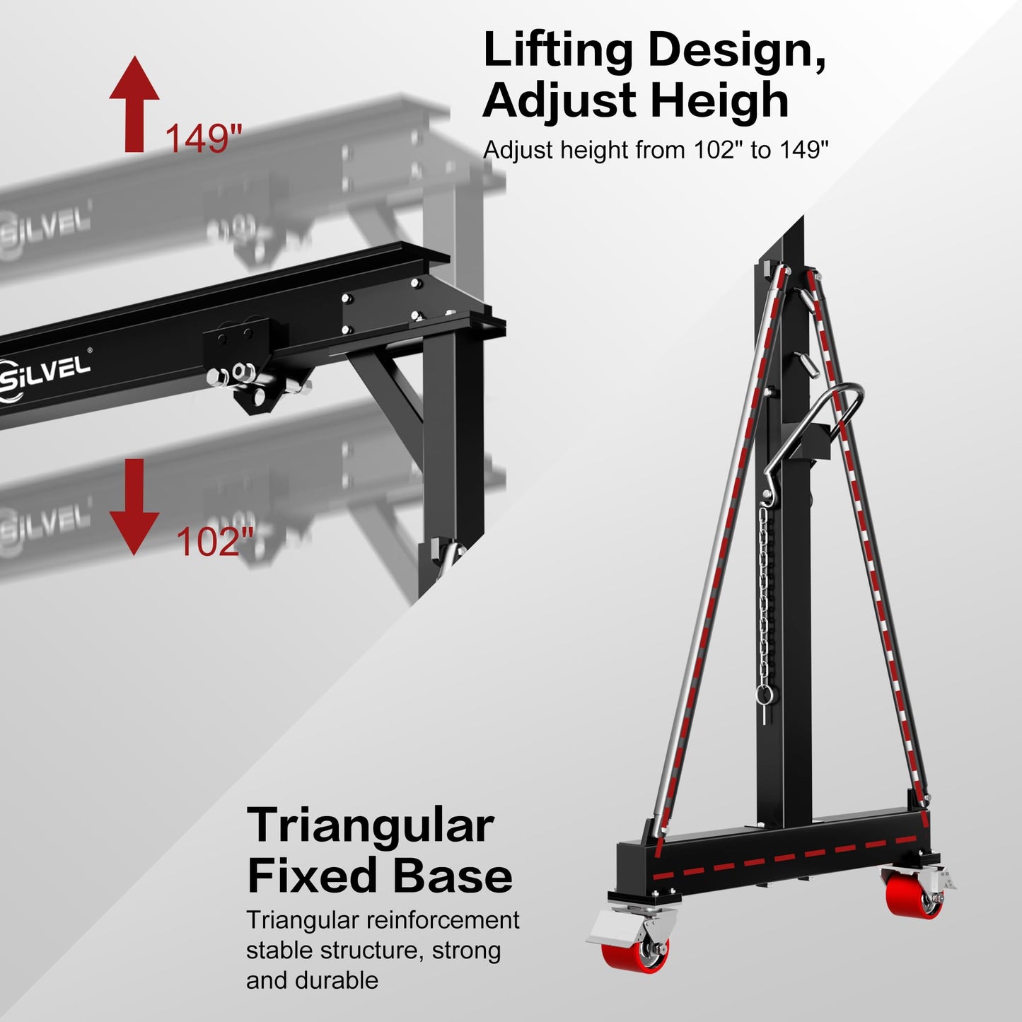 SILVEL 3 Ton 6600Lbs Gantry Crane, 8.53FT Maximum Working Width, Adjustable Height 8.53-12.47FT, Portable Shop Lift Hoist with 3 Ton Manual Trolley for Factories, Warehouses, Garage, Black