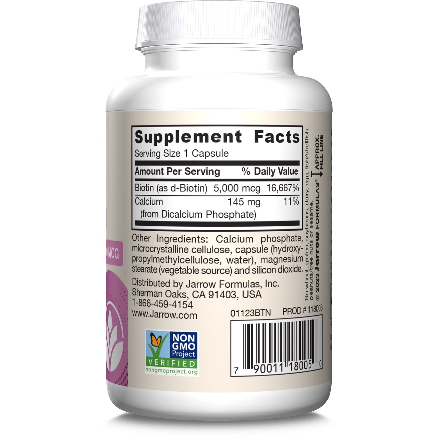 Jarrow Formulas® Biotin Ultra Strength 5000 mcg, Dietary Supplement, Hair, Skin, and Nails Support, 100 Veggie Capsules, Up to 100 Day Supply