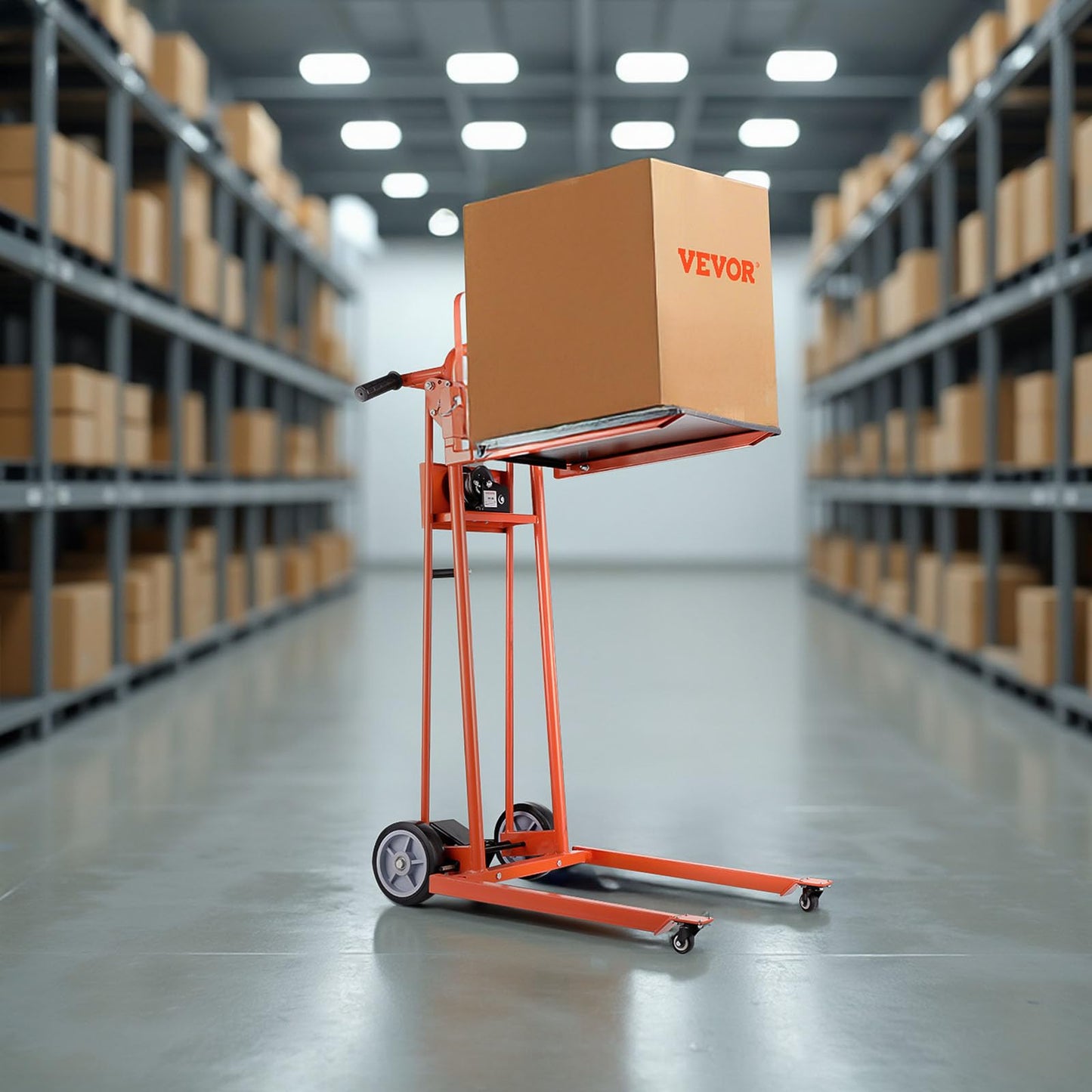 VEVOR Material Lift Winch Stacker, 330 lbs Capacity Hand Winch Lift Truck, 42.9 inch Lifting Height, Multifunctional Manual Pallet Truck Dolly with Swivel Casters & Lift Plate