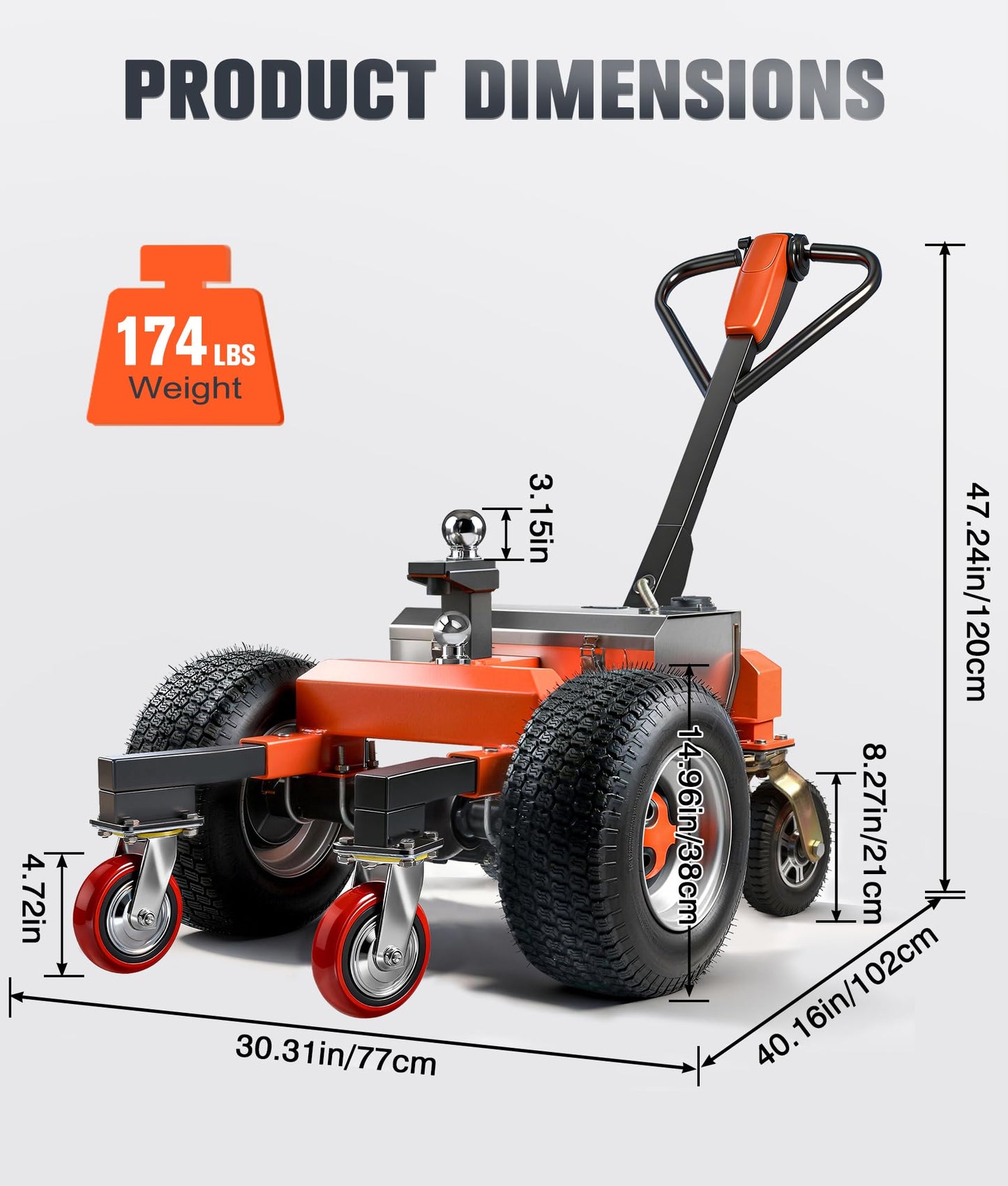 Gasgo Electric Trailer Dolly – 7500 Lbs Capacity, All-Terrain 6-Wheel Anti-Tip Design, Handheld Reverse/Drive/Brake Control, Dual 2" & 4" Ball Hitch Mount for RVs, Car Trailers, Campers (Orange)