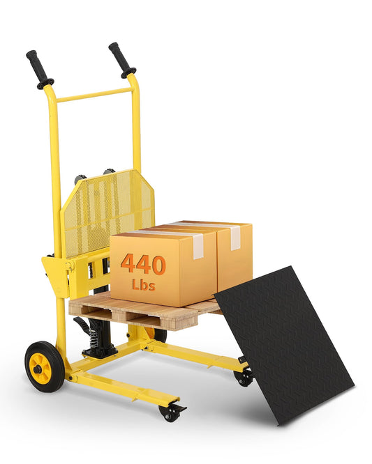 Hydraulic Material Lift Winch Stacker with Swivel Wheels, 440Lbs Capacity Pallet Forklift, Hydraulic Lift Table with 36in Lift, Durable Pallet Jack Table Cart for Easy Material Handling