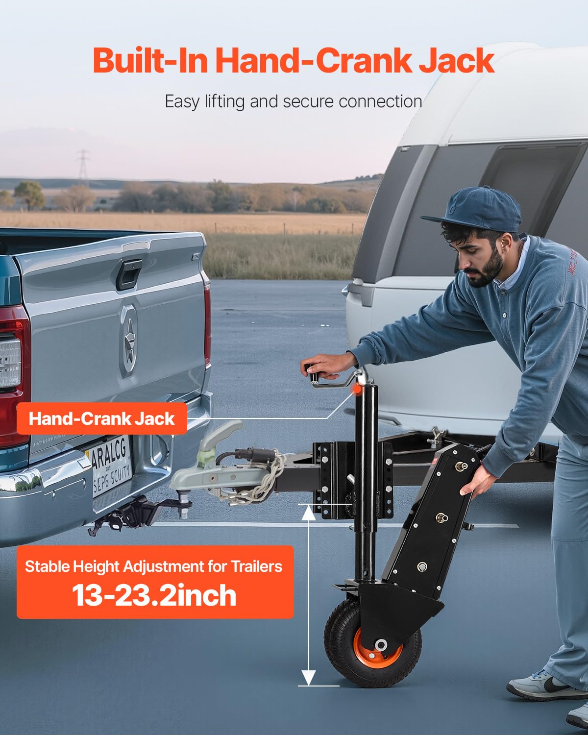 VEVOR Trailer Dolly, 500lbs Tongue Weight Capacity, 13 inch-23.2 inch Height Adjustable Trailer Mover Dolly, 9-inch Pneumatic Rubber Tire, Manual or Electric Wrench Drive, for Moving RV Trailer