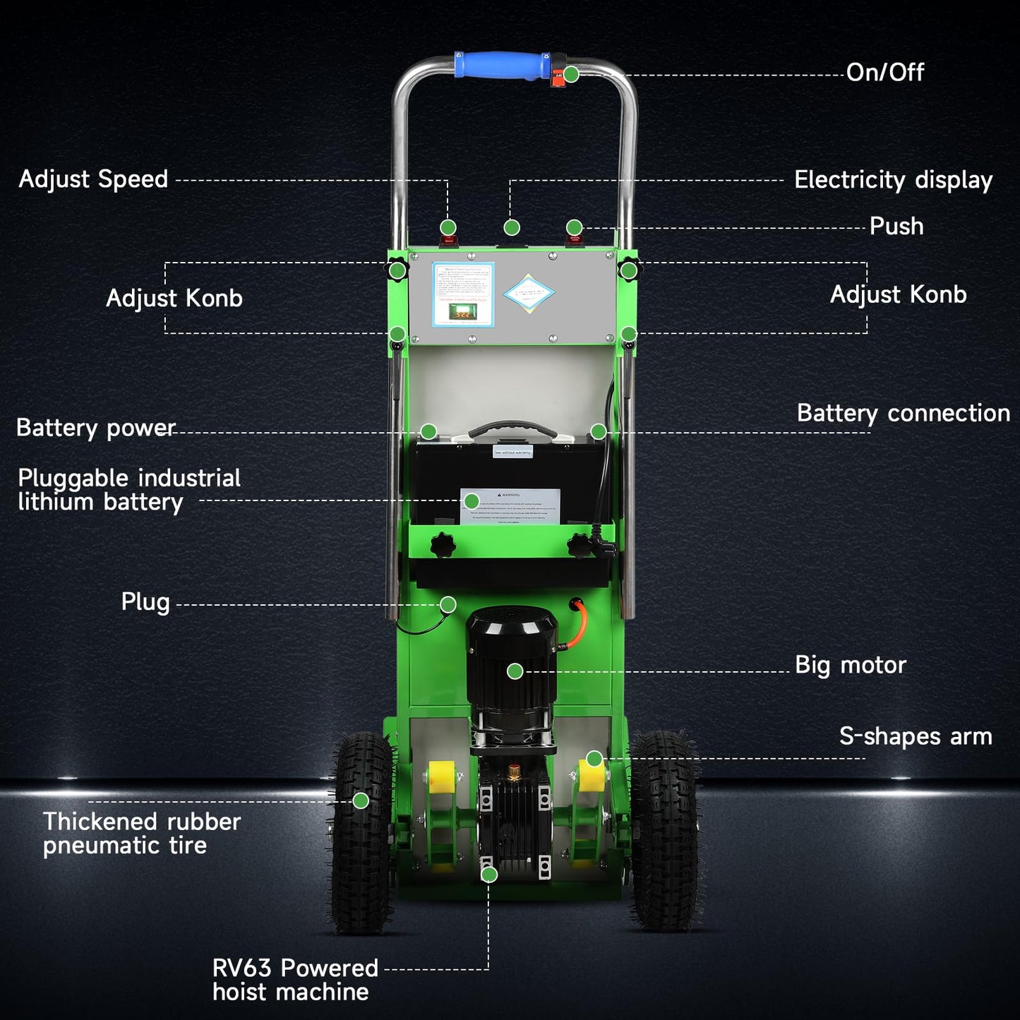 Electric Stair Climbing Dolly, 1250W Heavy-Duty Electric Hand Truck with Telescopic Handle, 3 Mode Folding Stair Climber, 900lbs Max Load Capacity for Effortless Moving of Furniture, Appliances, Green