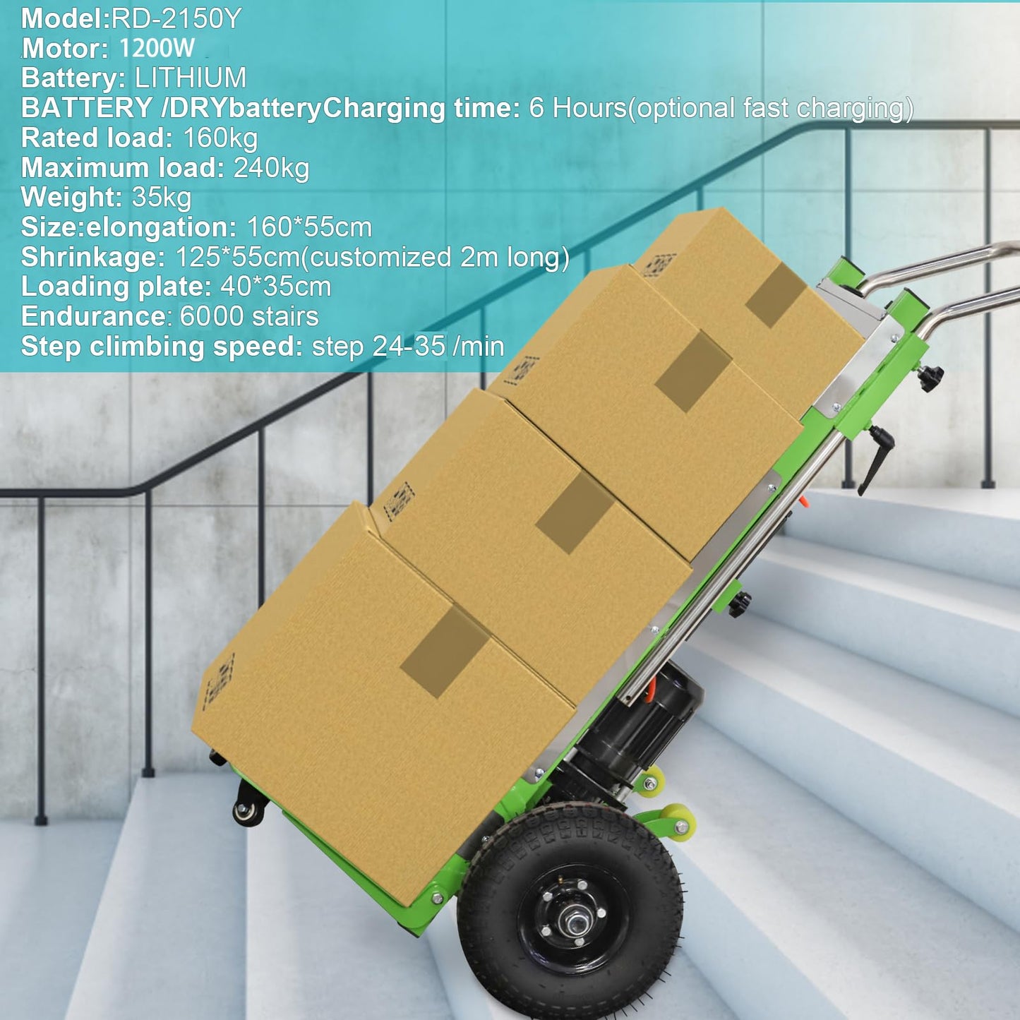 ROOMEDAL 880lb Electric Stair Climbing Hand Trucks Dolly Cart for Moving, Heavy Duty Stair Climber Cart 1200W Powered Stair Climbing Hand Truck, Green