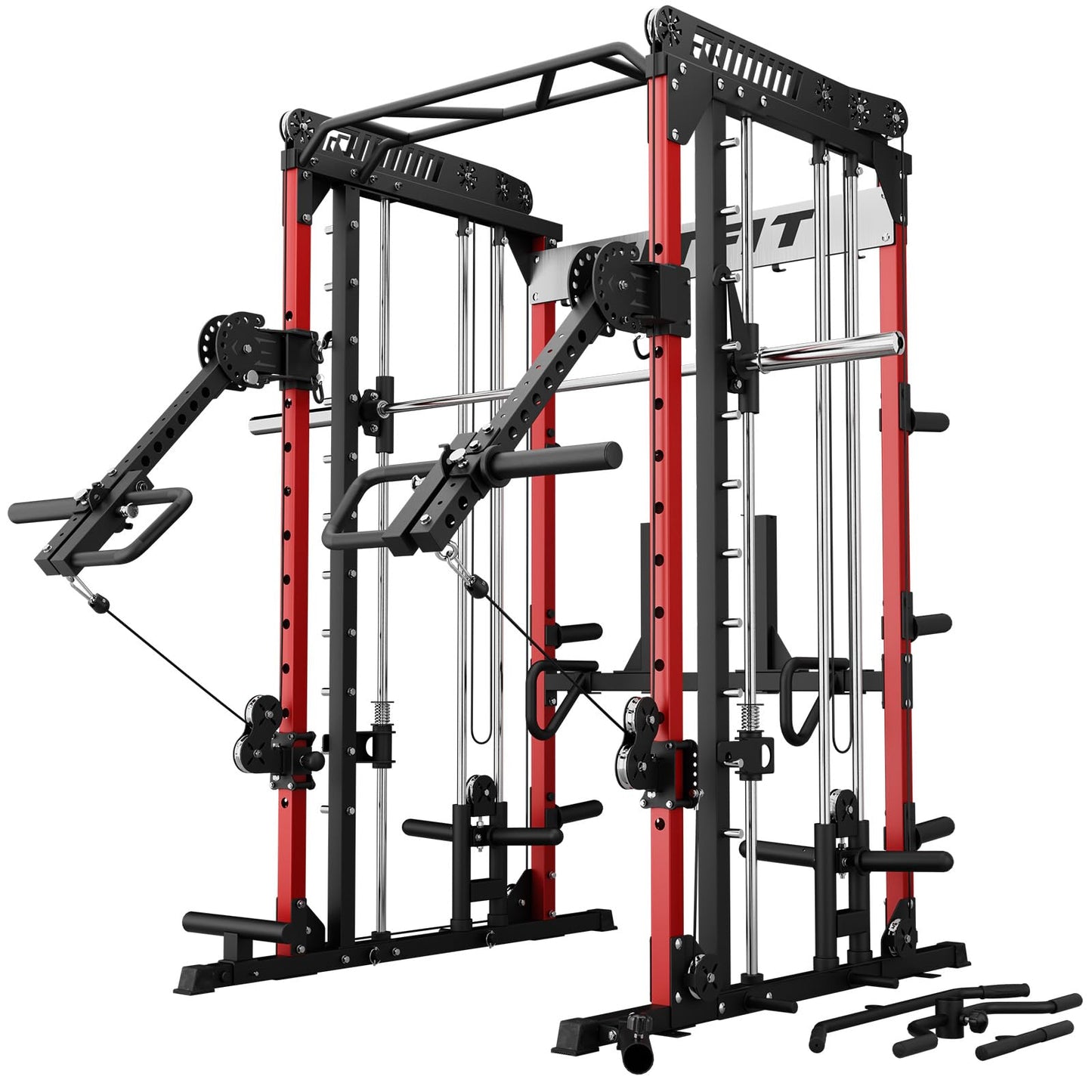 RitFit M1 Pro Smith Machine with LAM1 Adjustable Lever Arm Attachment, All-in-One Power Cage, Power Rack with LAT Pulldown & Cable Crossover System for Home Gym(Red)