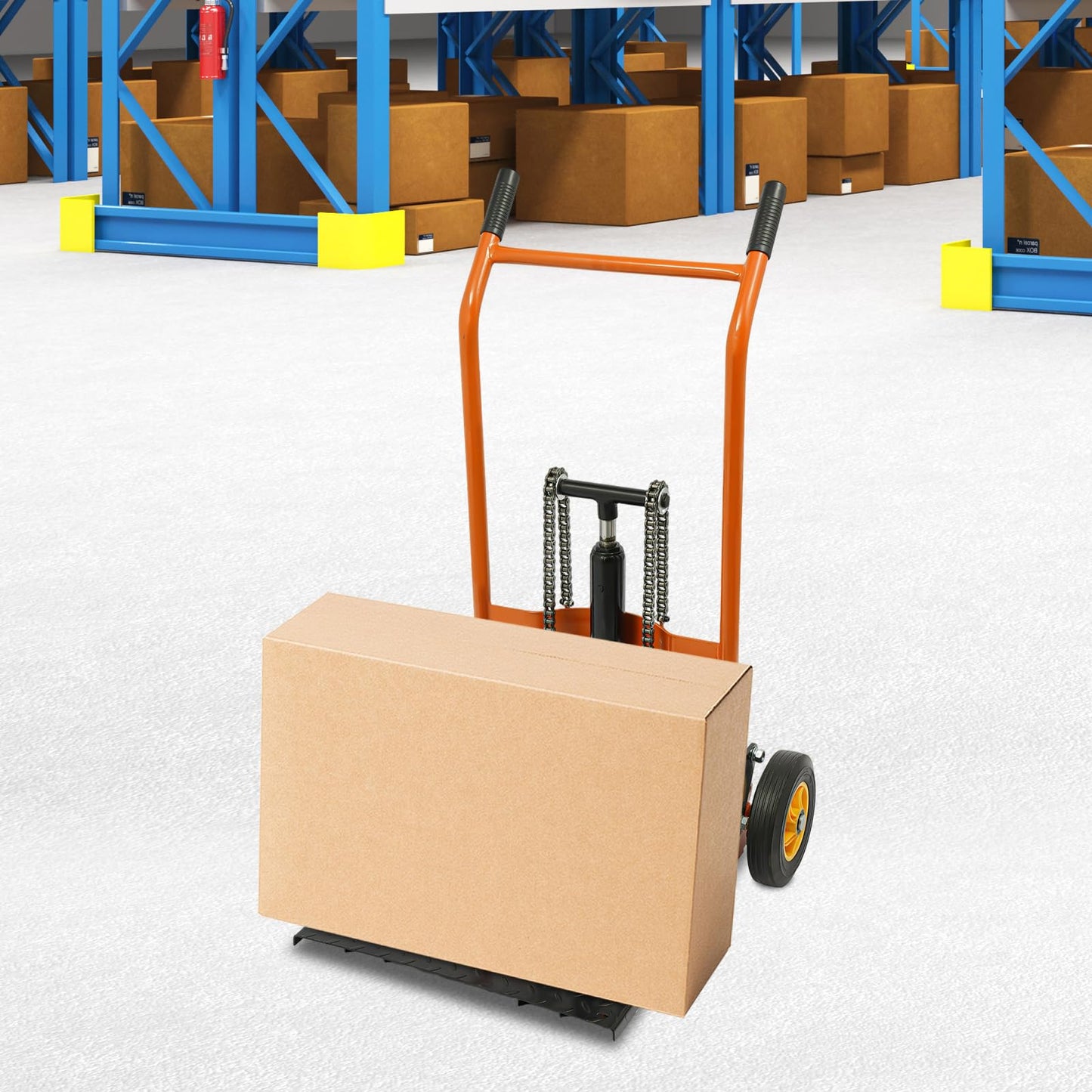 Hydraulic Material Lift, 441lbs Lift Dolly 15.7" Max Lift Pallet Truck Dolly with 9" Wheels & Casters for Warehouse, Industrial Use Heavy Duty Lifting and Moving, Yellow