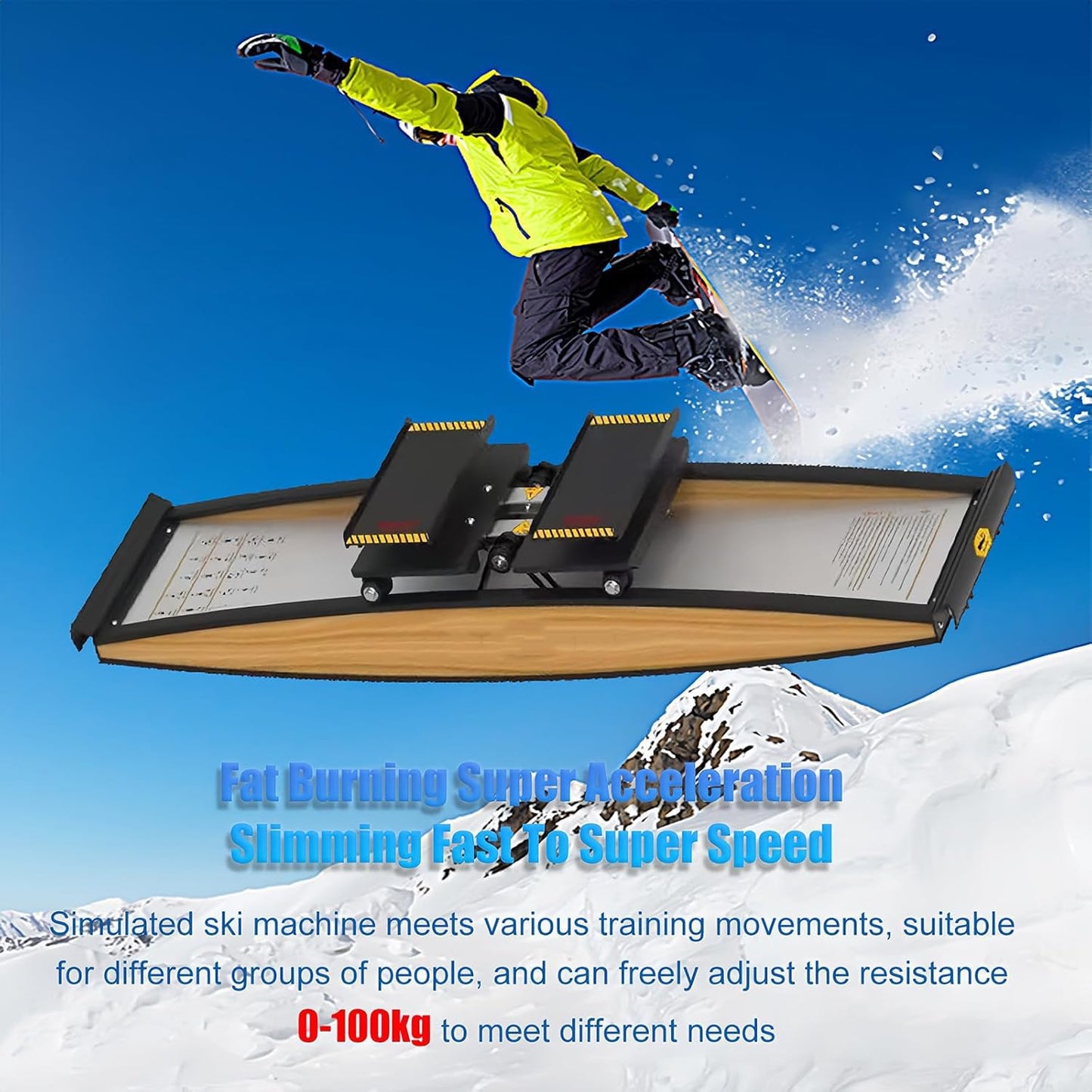 Ski Training Simulator, Indoor Simulated Ski Machine, with Walking Stick and Floor Matfor, 0-100kg Adjustable Resistance, for Waist, Abdomen and Leg Training
