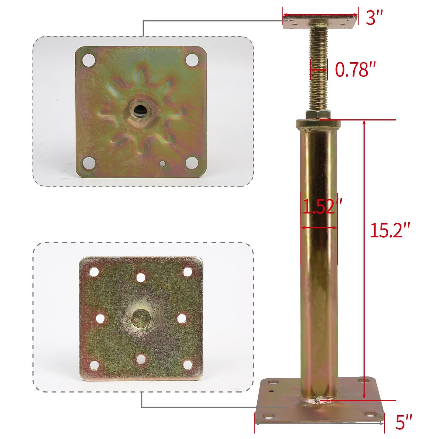 4 Pack Adjustable House Floor Jacks – 16"-20" Heavy Duty House Jacks for Leveling, Steel Support Posts for Beams, Decks, Crawl Spaces, Basements-Bronze