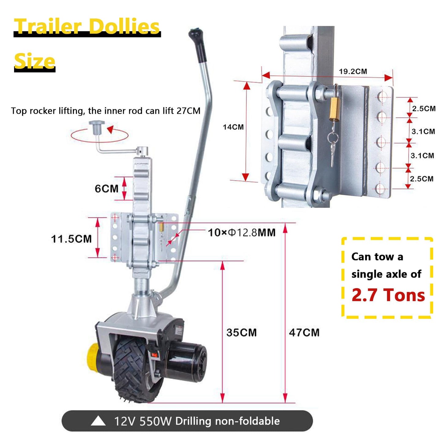 Electric Trailer Mover, 550W Dolly Jack with 6000lbs Towing Capacity, 5-7m/min Speed, Ideal for Moving Trailers, Caravans, and Boats