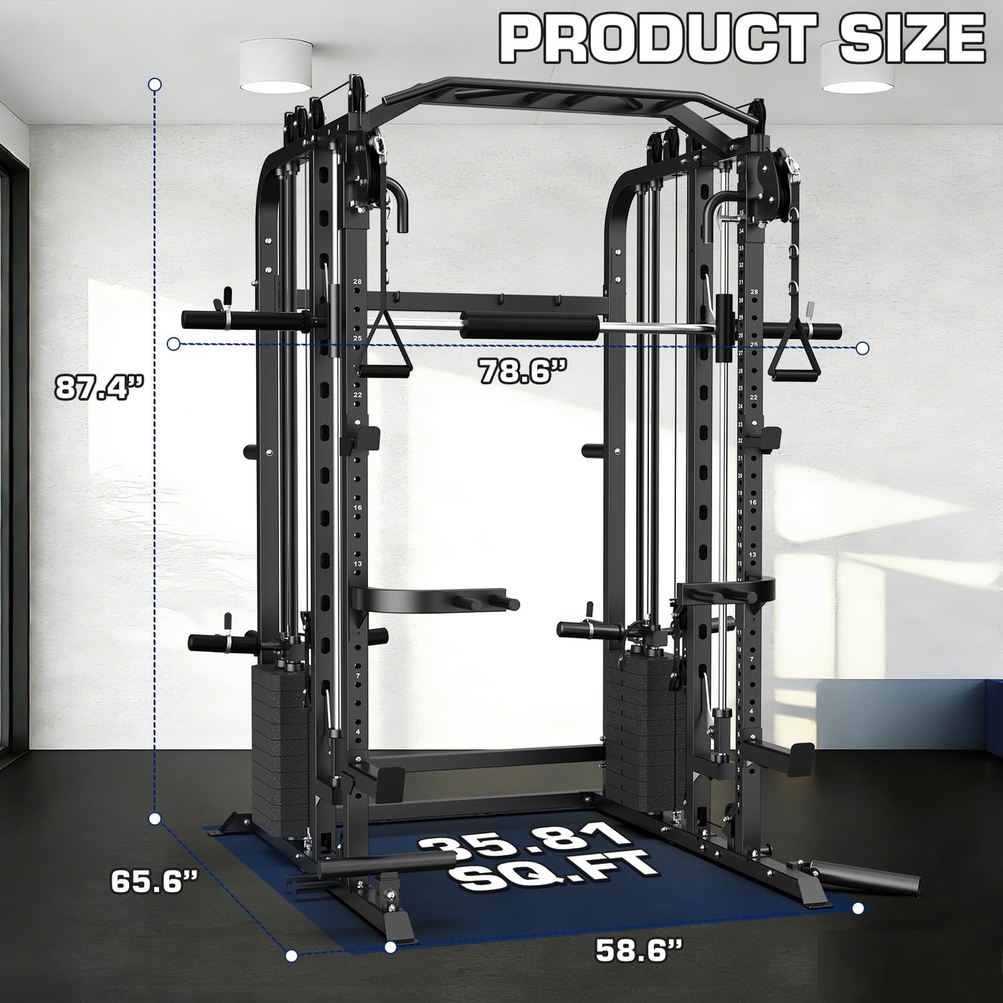 DONOW Smith Machine with 220Lbs Weight Stacks, Multi Function Home Gym System Power Rack Cable Crossover System LAT Pull Down Training Full Body Workouts