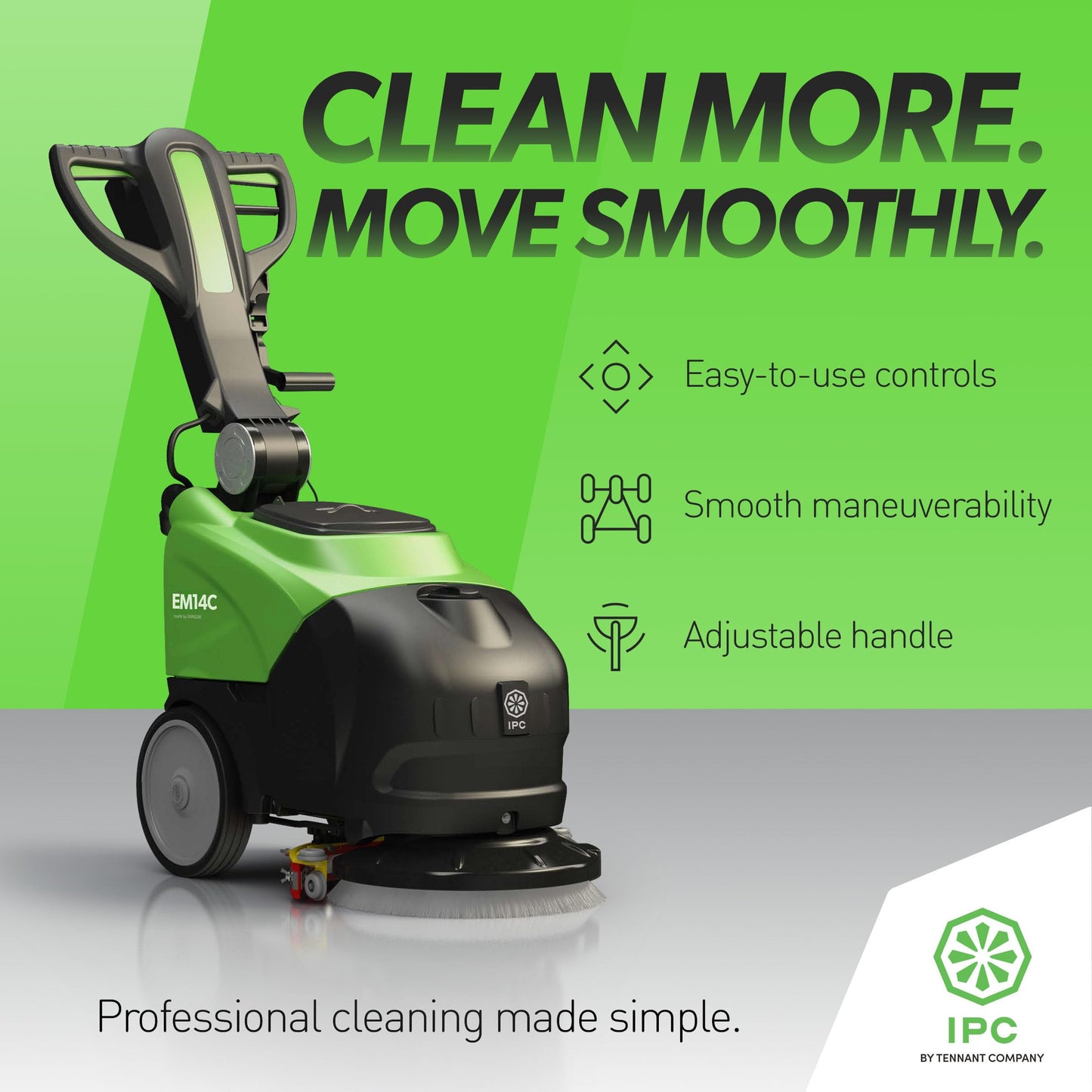 IPC Eagle EM14C Walk Behind Floor Scrubber - 110V-Powered, 14” Cleaning Path, Commercial Auto Scrubber for Tile, Retail, Offices & Tight Spaces