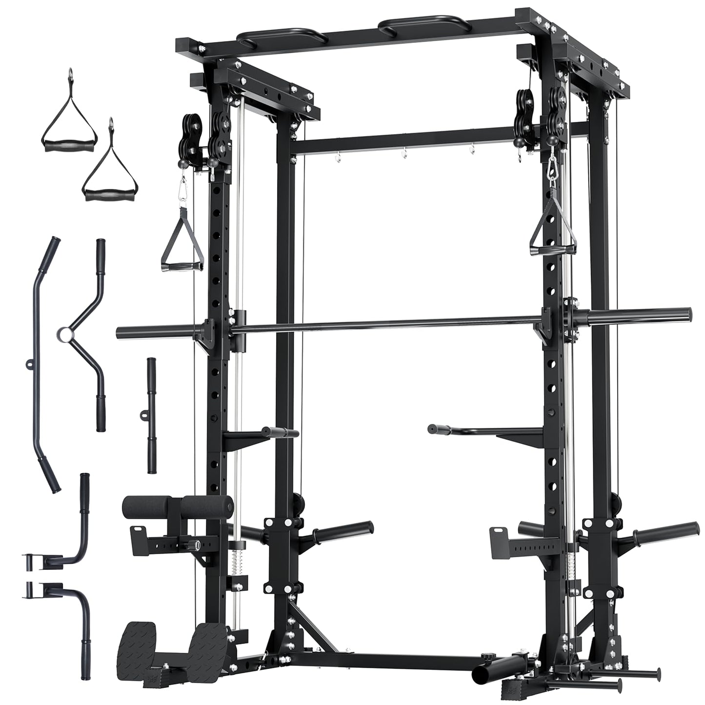 Major Fitness Drone3 Smith Machine, All-in-One Home Gym Power Rack with Cable Crossover, Pull-Up Bars, T-Bar & Squat Station, Heavy-Duty Full-Body Workout for Strength Training (D3SMS-BK (Rack Only)