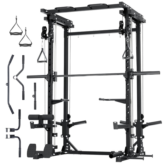 Major Fitness Drone3 Smith Machine, All-in-One Home Gym Power Rack with Cable Crossover, Pull-Up Bars, T-Bar & Squat Station, Heavy-Duty Full-Body Workout for Strength Training (D3SMS-BK (Rack Only)