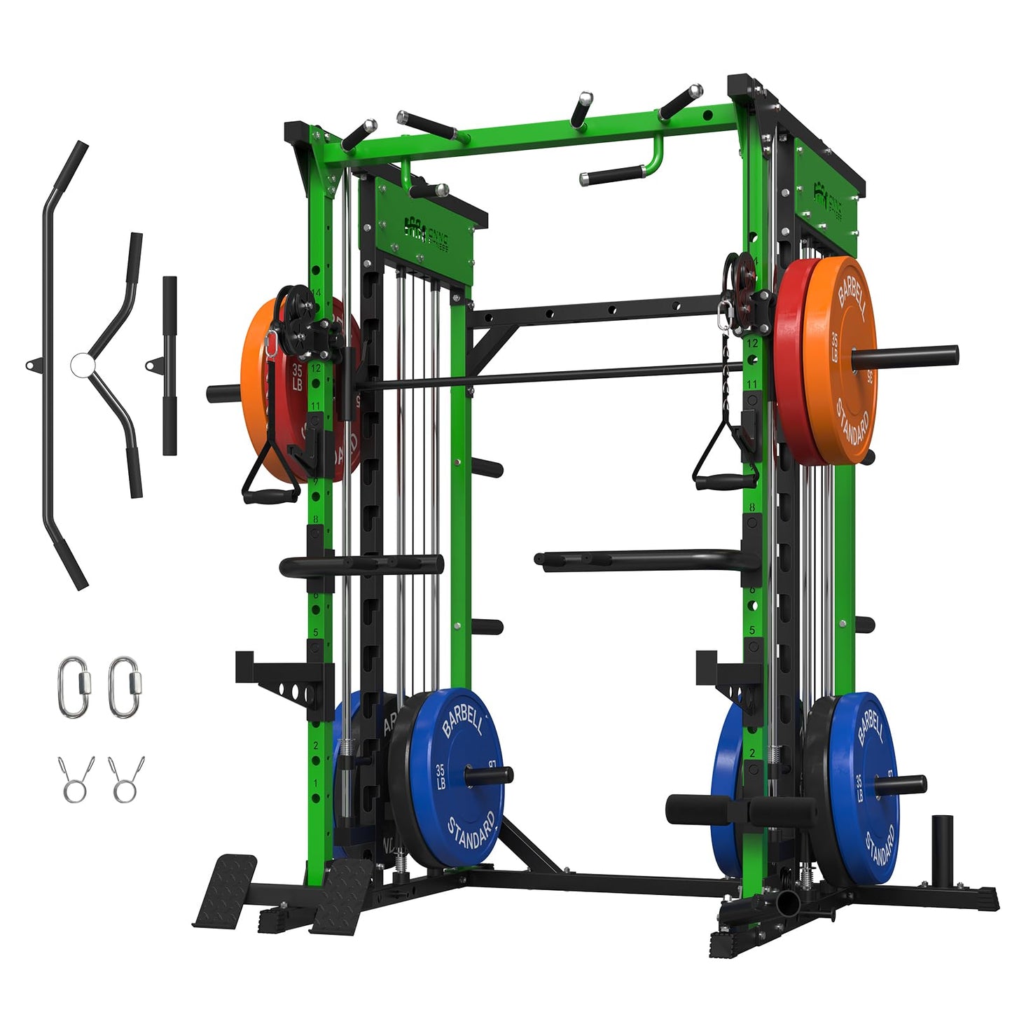 ONNO Smith Machine, 2200lbs Squat Rack with LAT-Pull Down & Cable Crossover System, Multi-Function Power Cage for Home Gym with Leg Hold-Down Attachment, Green