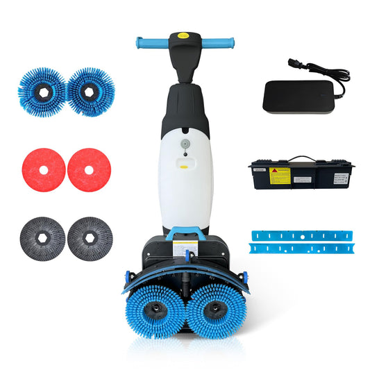 Hantinstom 17" Commercial Floor Scrubber Machine with Double Brush Disc Battery-Powered Multi-Functional Floor Buffer Machine 360°Rotation,10700 sqft,350 RPM Motor,1-Gal Tank