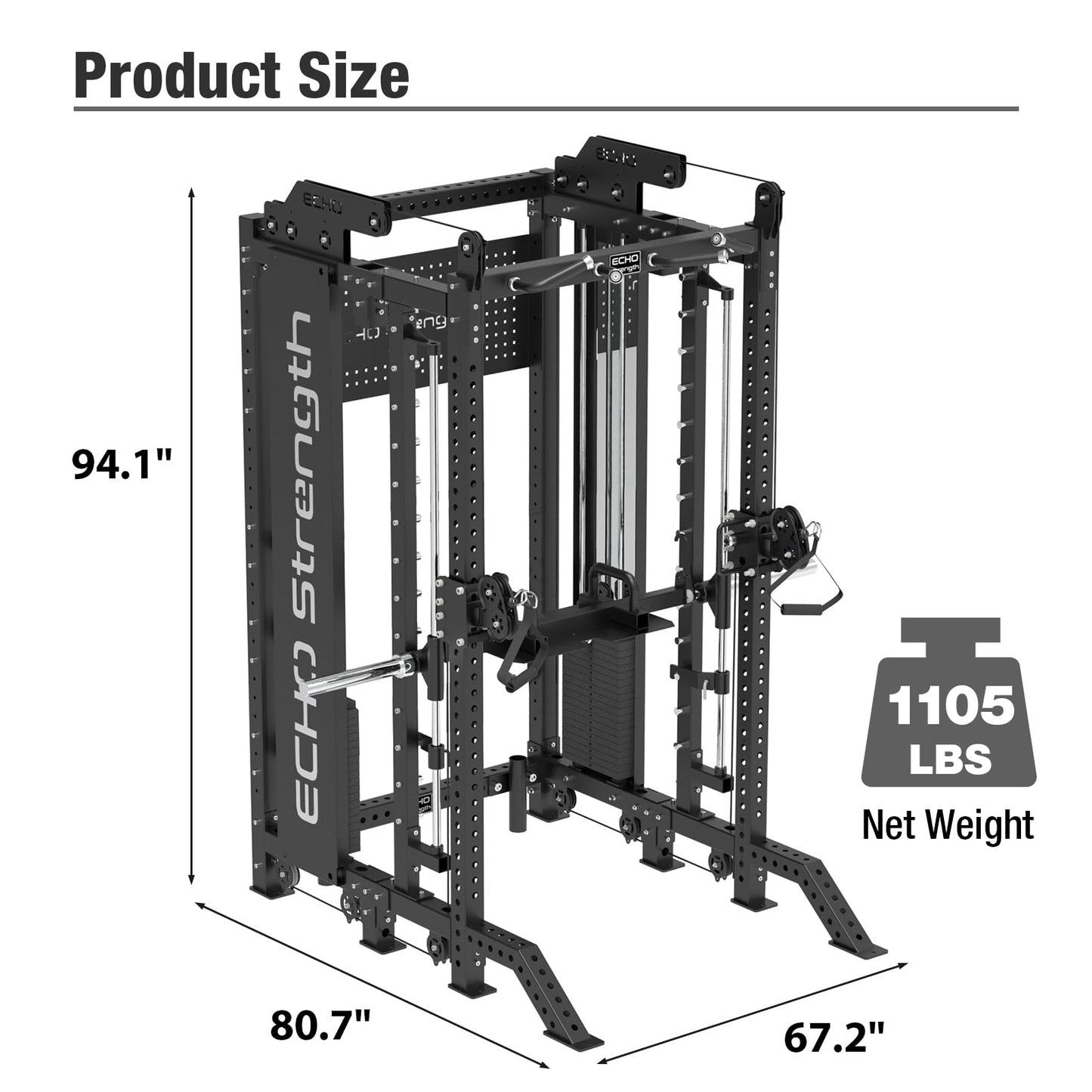Commercial Functional Trainer Cable Machine with Dual Weight Stacks, Power Cage Squat Rack, Dual Cable Crossover Machine with Pulley System, Model C