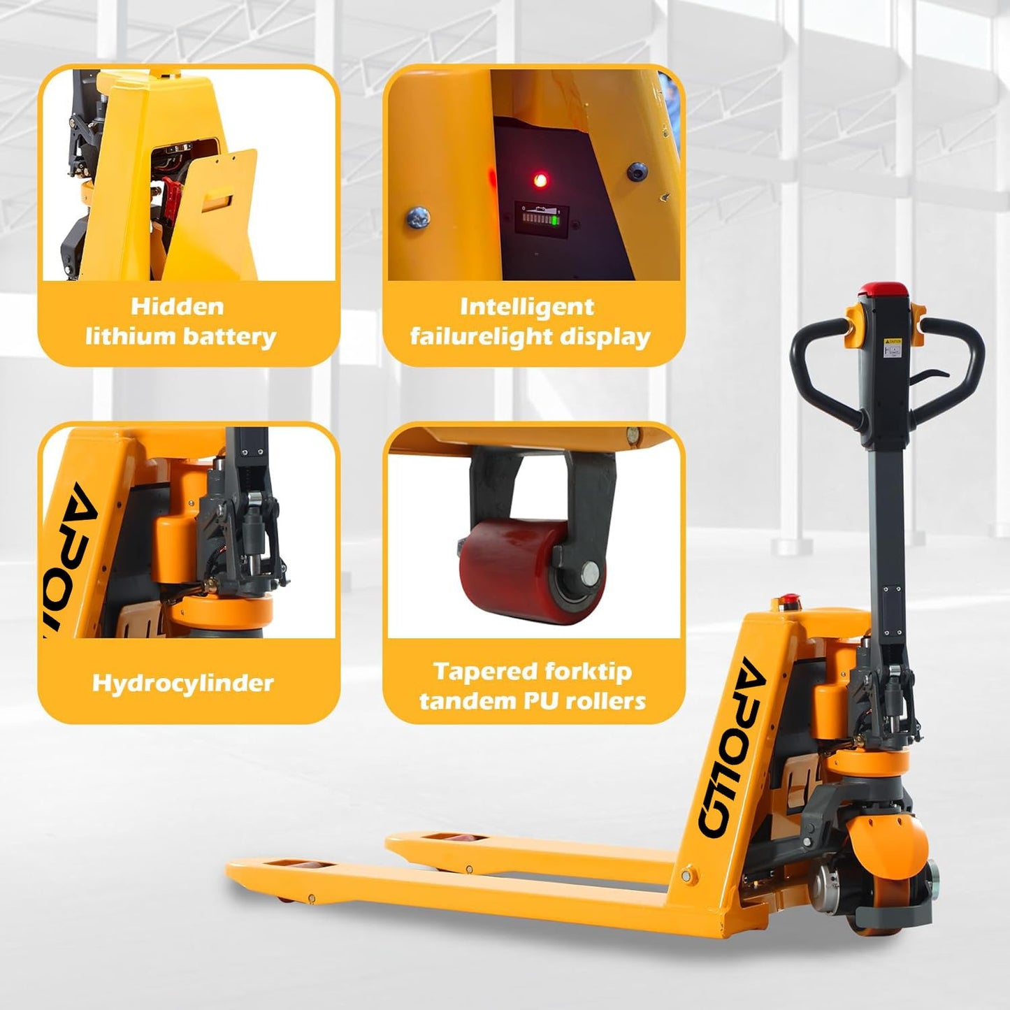 APOLLOLIFT Electric Pallet Jack Truck Powered Lithium Battery Classic Pallet Truck 3300Lbs Capacity 48" x27" Fork Length Multi-Function Handle with Extra Lithium Battery