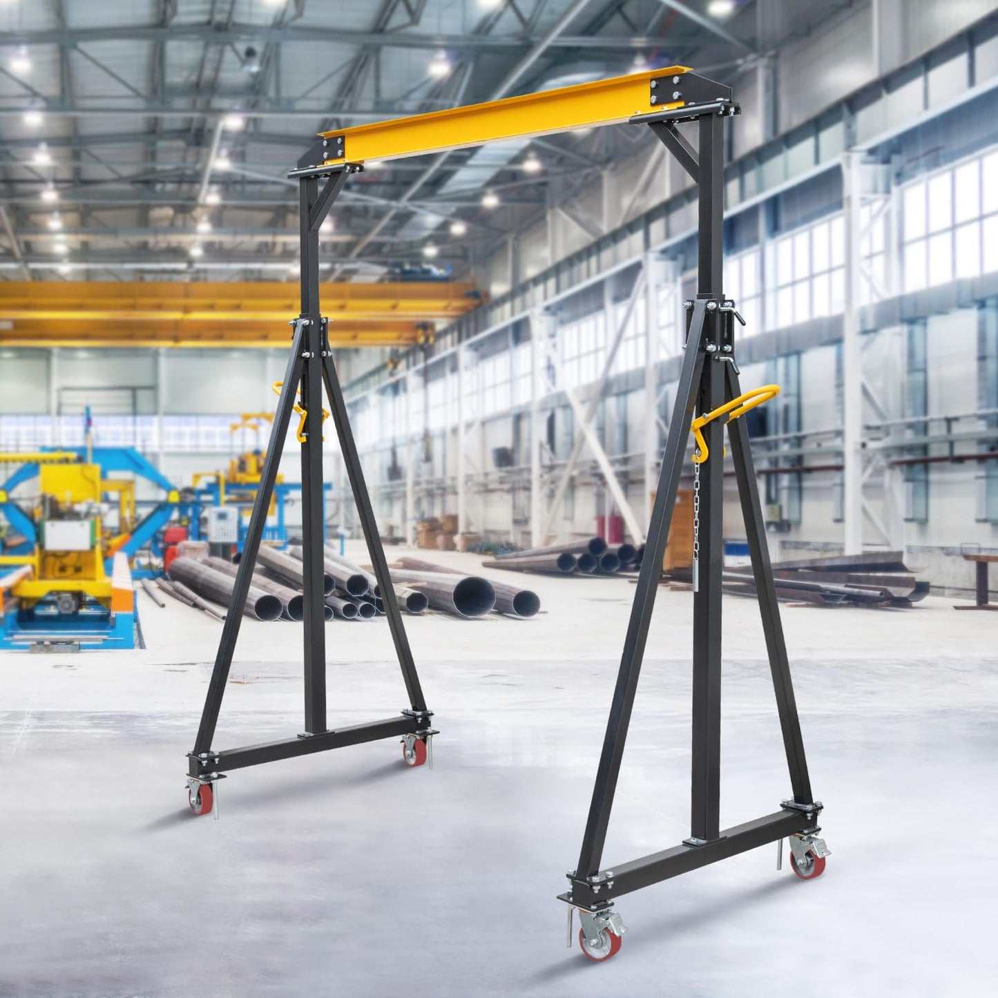 Adjustable Gantry Crane – 2 Ton (4400 lbs) Capacity – Height from 97" to 141" – Heavy Duty Steel Lifting Hoist – Ideal for Factories, Warehouses, Construction, Car Repairs