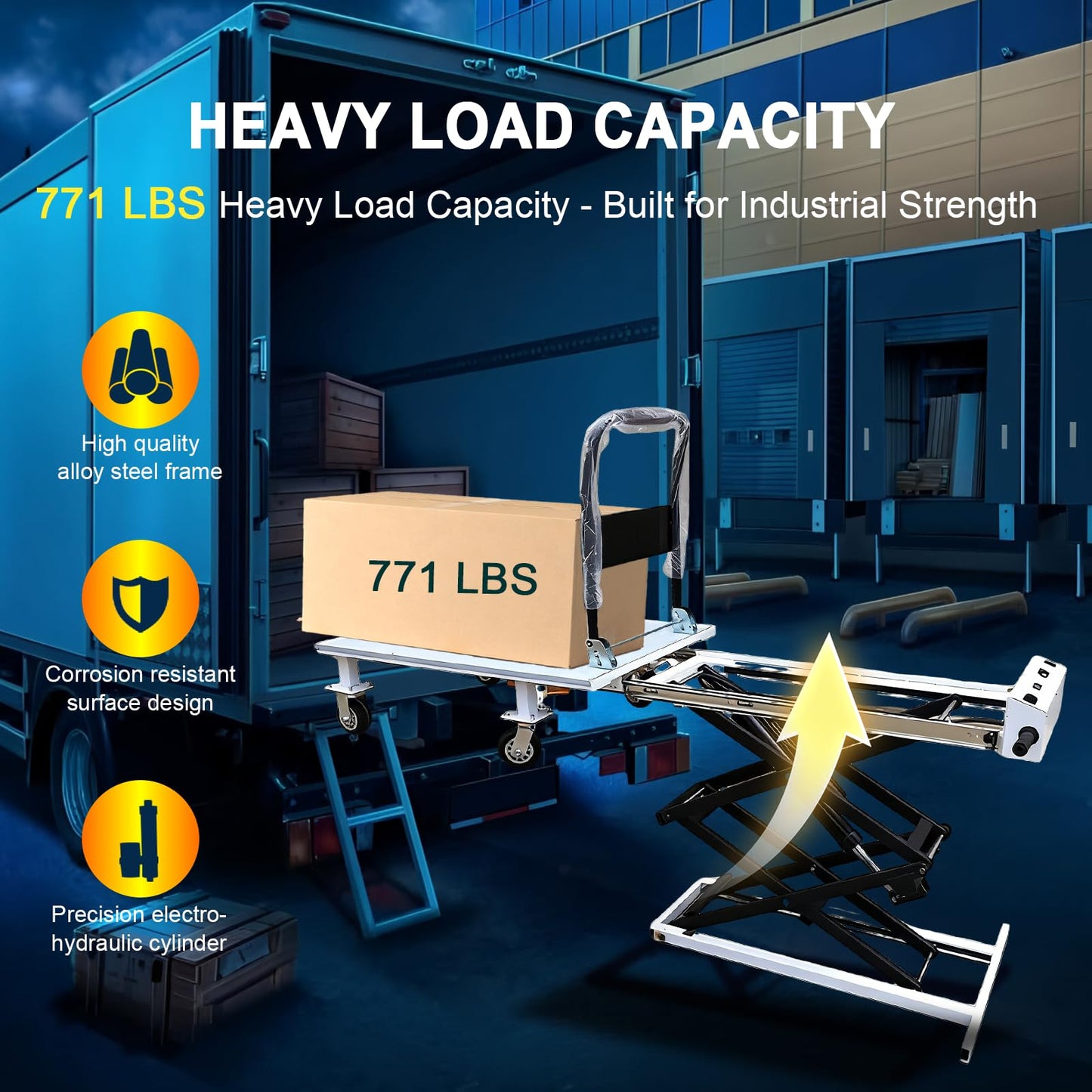 Electric Hydraulic Lift Trolley - 48V 661 LBS Capacity Folding Platform Truck for Loading/Transporting Goods onto Trucks & Warehouses (Lift Height 53 in)
