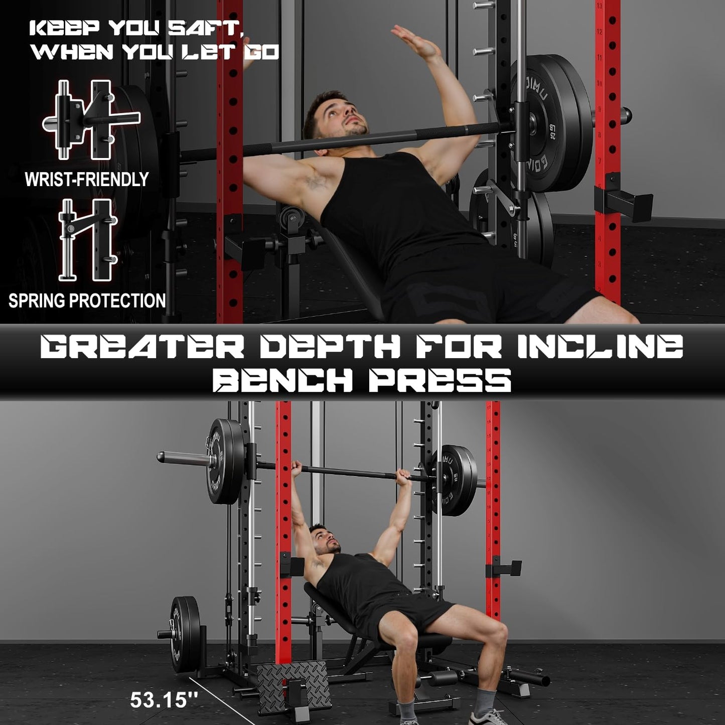 Goimu S1-V4 Smith Machine, 2000LBS Power Cage with Cable Crossover System, All-in-One Squat Rack with Smith Bar, Strength Training Equipment for Hone Gym (Red Smith Machine S1)
