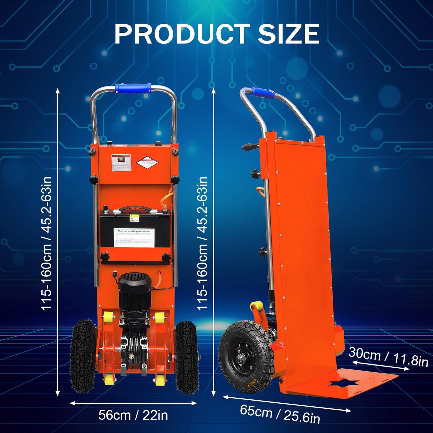 Electric Stair Climbing Dolly, Easy Up/Down with Solid Rubber Tires, 880lbs Capacity Heavy Duty, 1500W Electric Stair Climbing Hand Truck for Moving Logistics Distribution (Orange 2 Batteries)
