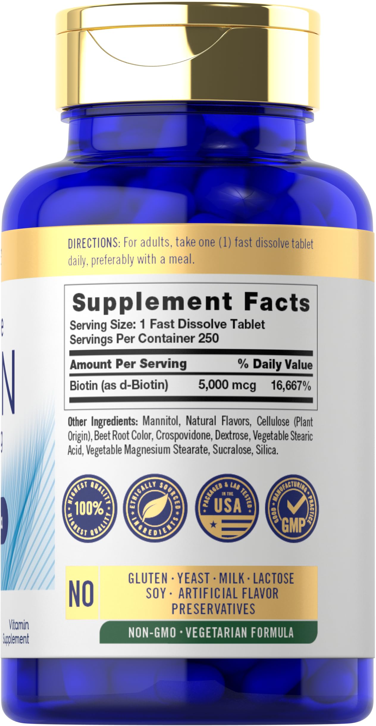 Carlyle Biotin 5000mcg | 250 Fast Dissolve Tablets | Supplement for Men and Women | Vegetarian, Non-GMO, Gluten Free