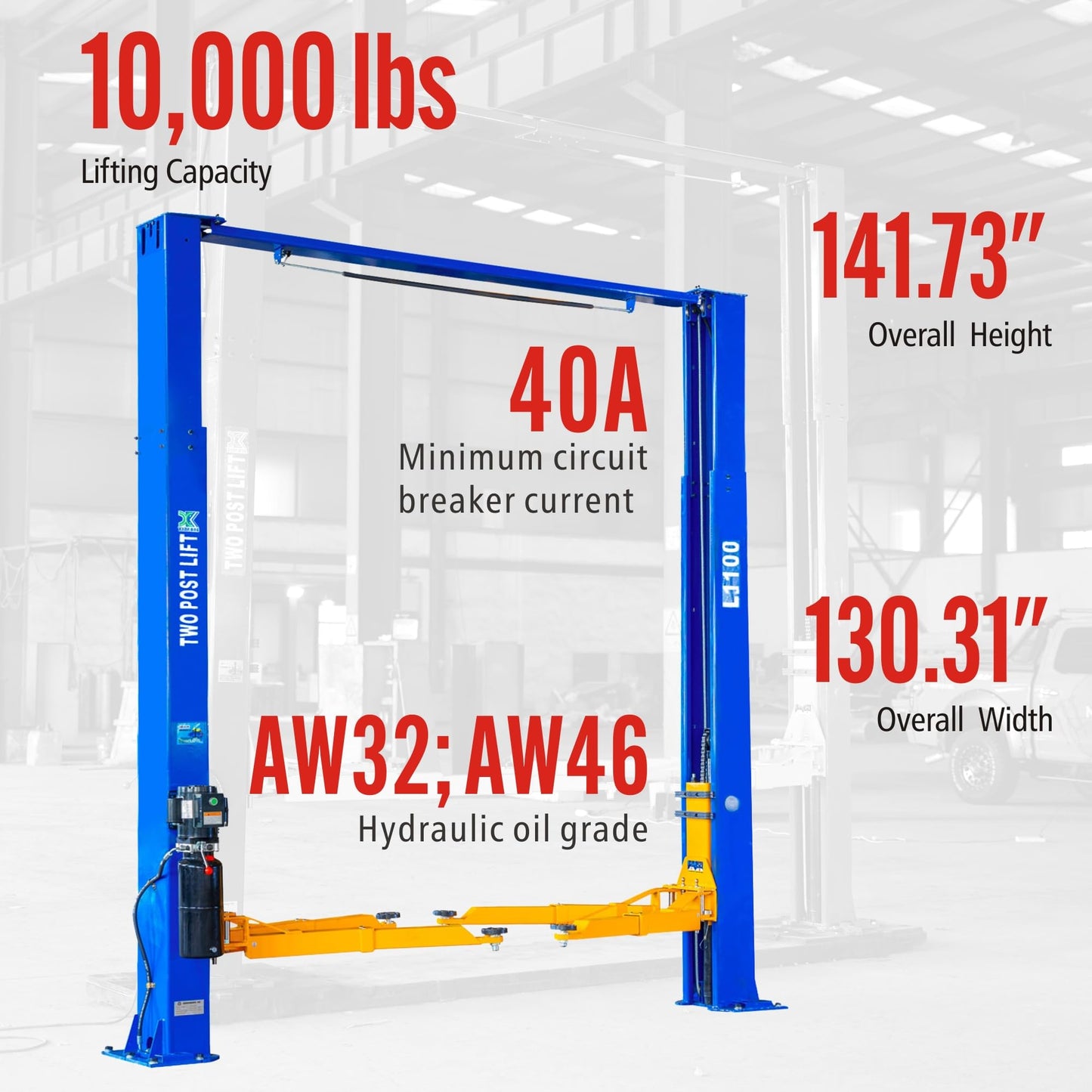 XK-L1100 Truck Hoist 110V Vehicle Lift 10,000 Lbs 2 Post Car Lift 12 Months Parts Replacement