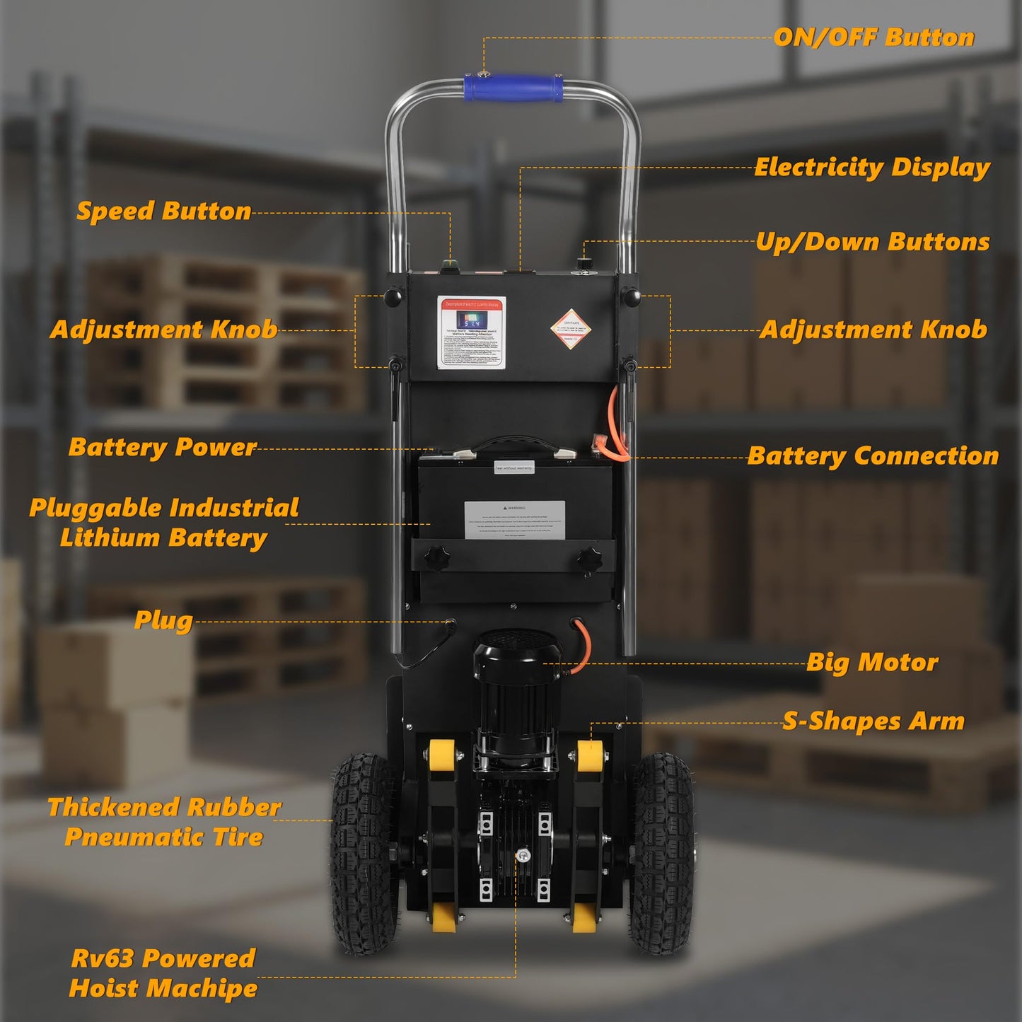 Electric Stair Climbing Dolly 1500W, Heavy Duty Stair Climber Hand Truck, Powered Stair Climbing Cart with 10" Anti-Slip Tires, Adjustable Speed Moving Cart for Appliances Furniture (900 lbs Capacity)